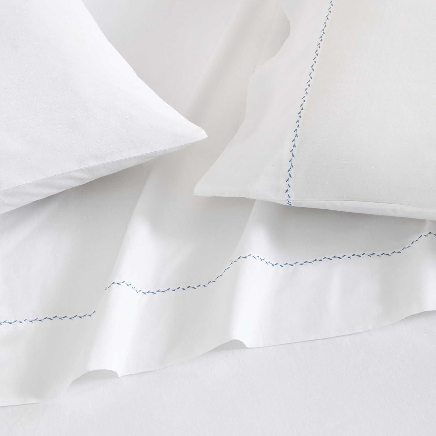 imageMartha Stewart Queen Size Sheets Set Crisp amp Tailored Cooling Sheets wa Naturally Smooth Cotton Percale Lightweight Feel Matching Pillowcases amp Fitted Sheet Skylands Solid WhiteLilly Pond Leaf Blue