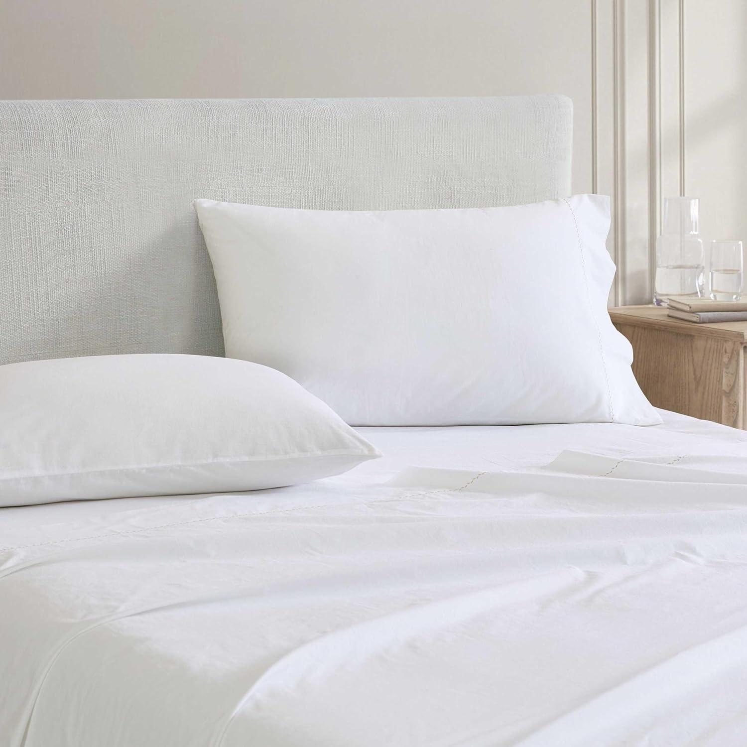 imageMartha Stewart Queen Size Sheets Set Crisp amp Tailored Cooling Sheets wa Naturally Smooth Cotton Percale Lightweight Feel Matching Pillowcases amp Fitted Sheet Skylands Solid WhiteLilly Pond Leaf Beige