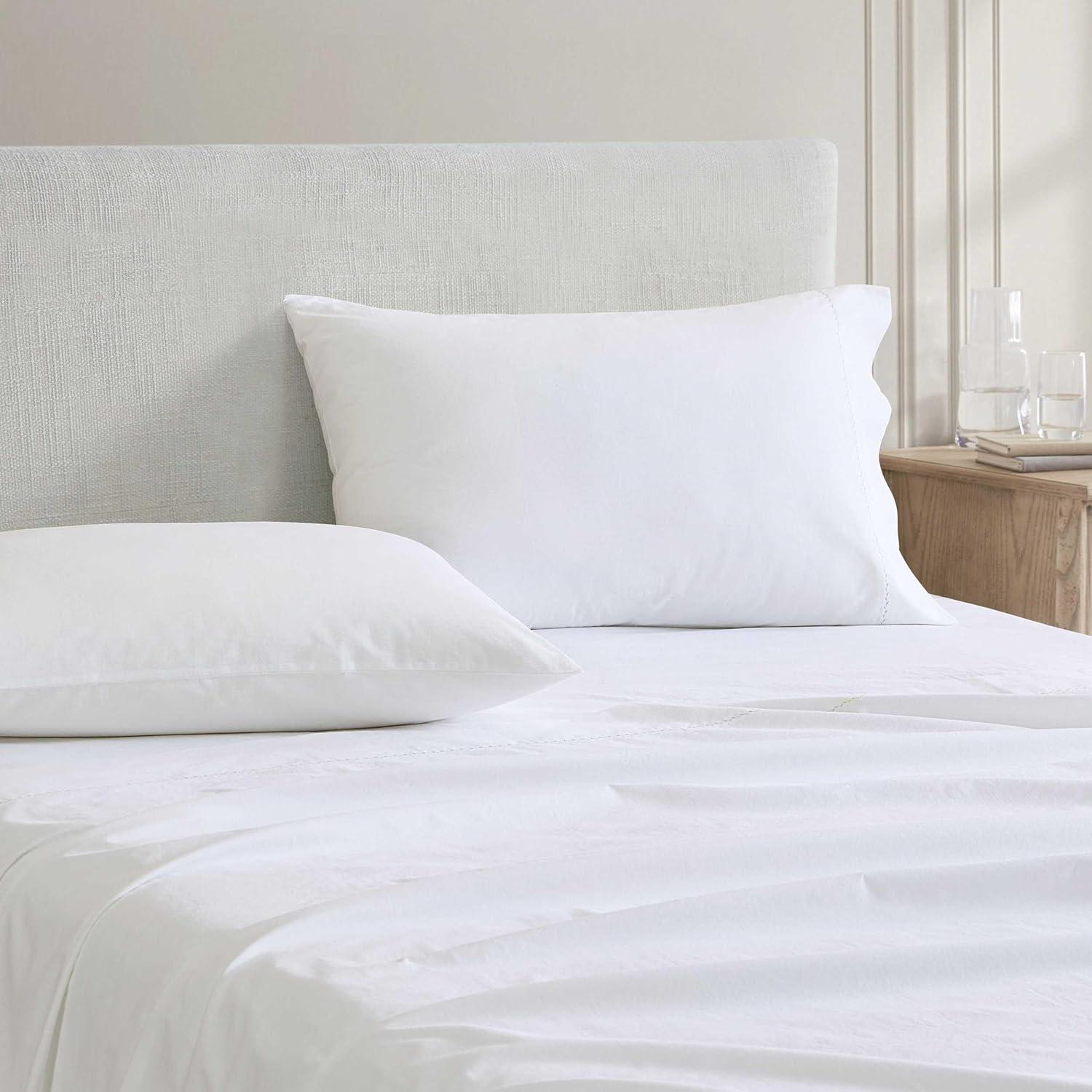 imageMartha Stewart Queen Size Sheets Set Crisp amp Tailored Cooling Sheets wa Naturally Smooth Cotton Percale Lightweight Feel Matching Pillowcases amp Fitted Sheet Skylands Solid WhiteLilly Pond Leaf Green