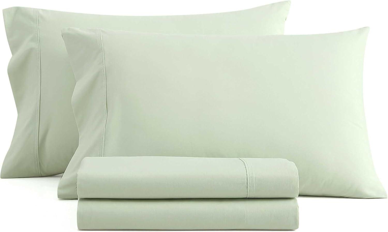 imageMartha Stewart Queen Size Sheets Set Crisp amp Tailored Cooling Sheets wa Naturally Smooth Cotton Percale Lightweight Feel Matching Pillowcases amp Fitted Sheet Skylands Solid WhiteSkylands Solid Green