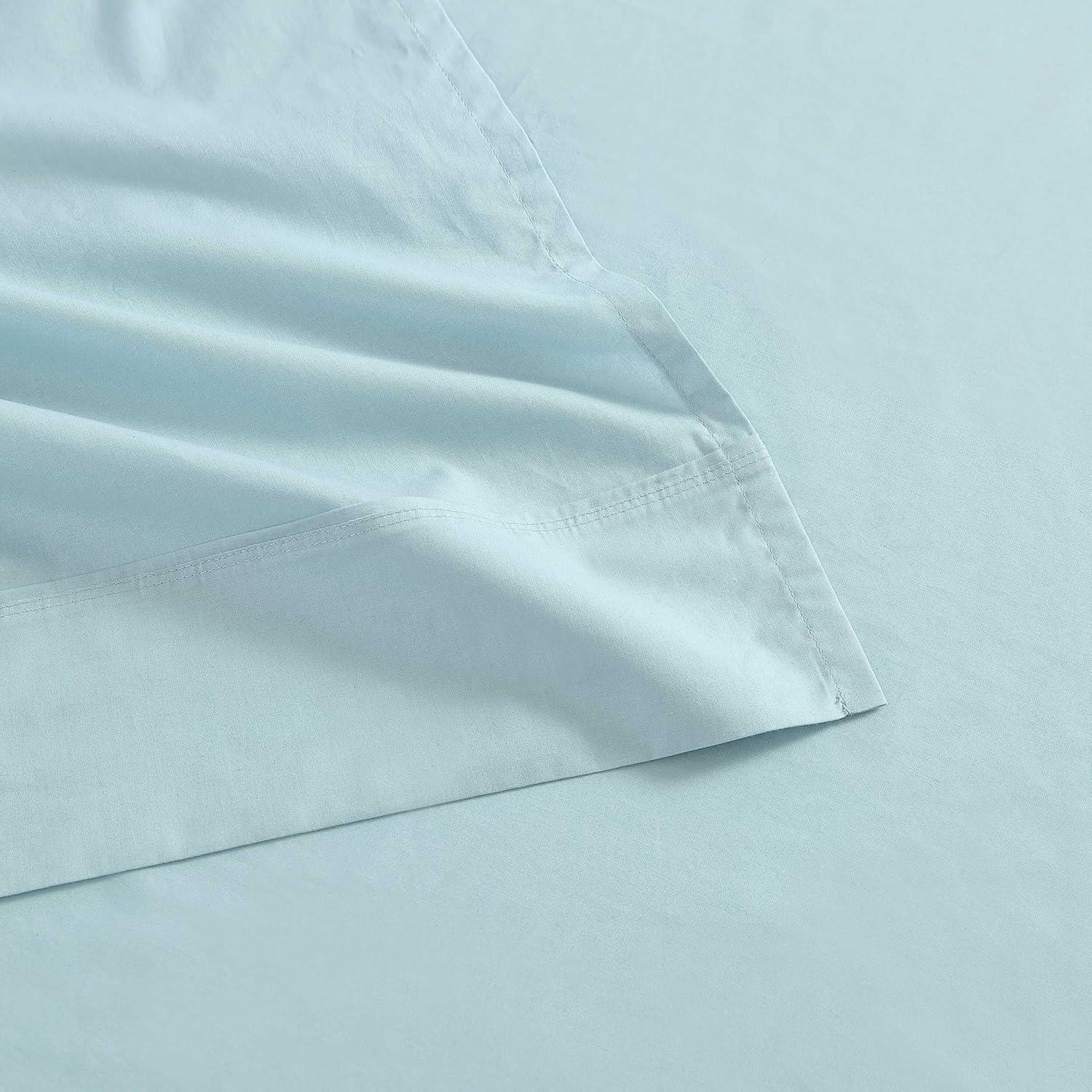 imageMartha Stewart Queen Size Sheets Set Crisp amp Tailored Cooling Sheets wa Naturally Smooth Cotton Percale Lightweight Feel Matching Pillowcases amp Fitted Sheet Skylands Solid WhiteSkylands Solid Blue
