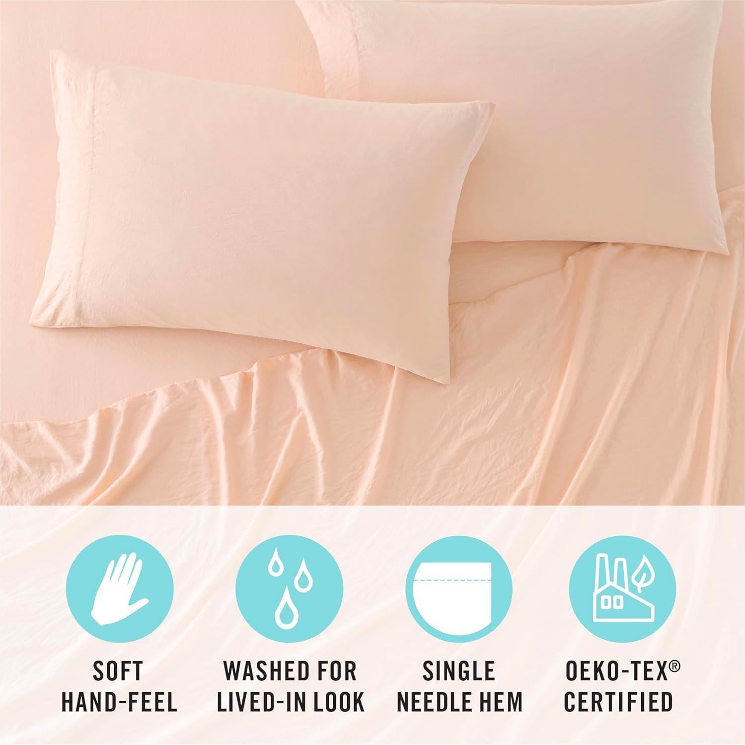 imageMartha Stewart Queen Size Sheets Set Crisp amp Tailored Cooling Sheets wa Naturally Smooth Cotton Percale Lightweight Feel Matching Pillowcases amp Fitted Sheet Skylands Solid WhitePeachy Keen