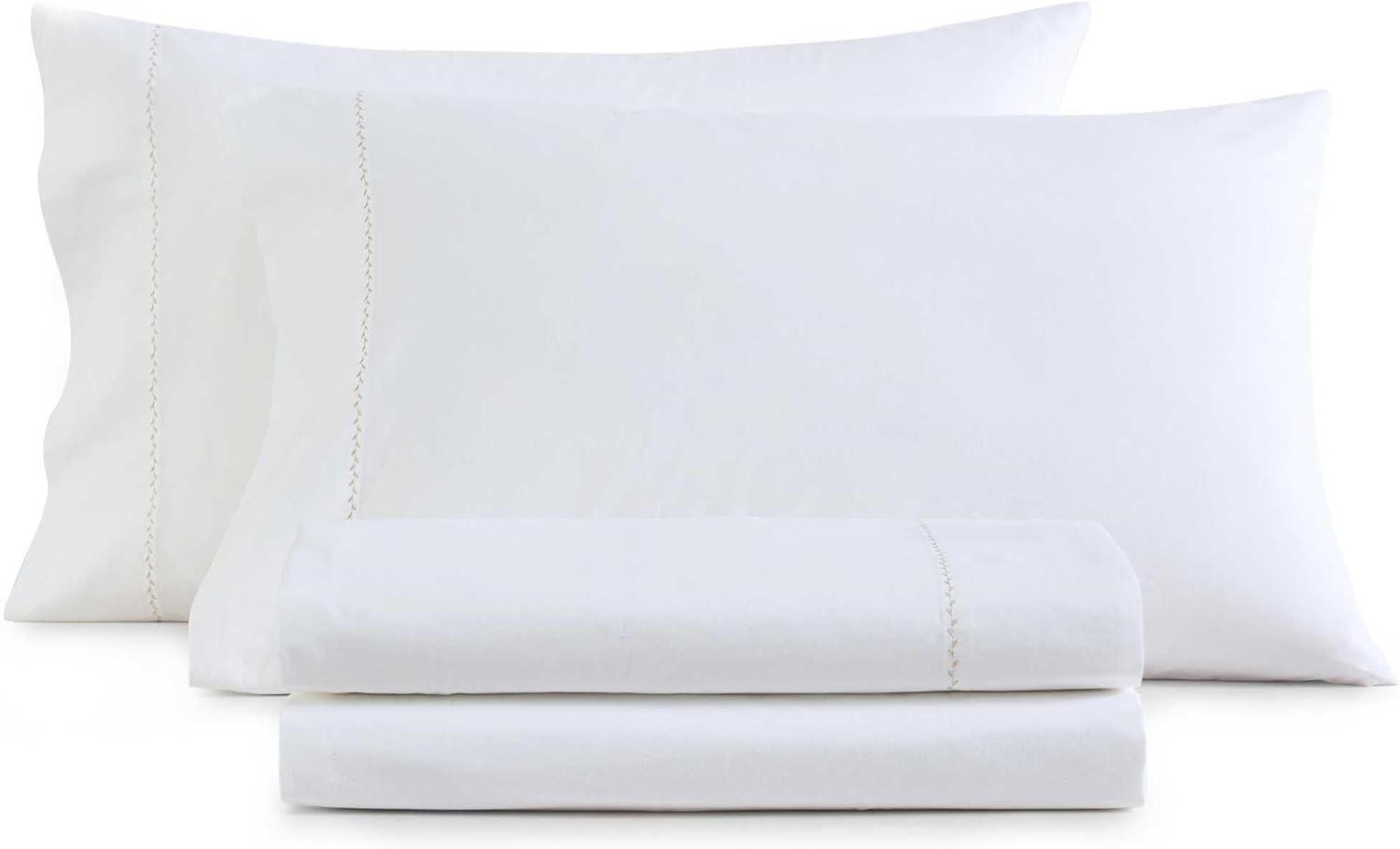 imageMartha Stewart Queen Size Sheets Set Crisp amp Tailored Cooling Sheets wa Naturally Smooth Cotton Percale Lightweight Feel Matching Pillowcases amp Fitted Sheet Skylands Solid WhiteLilly Pond Leaf Beige