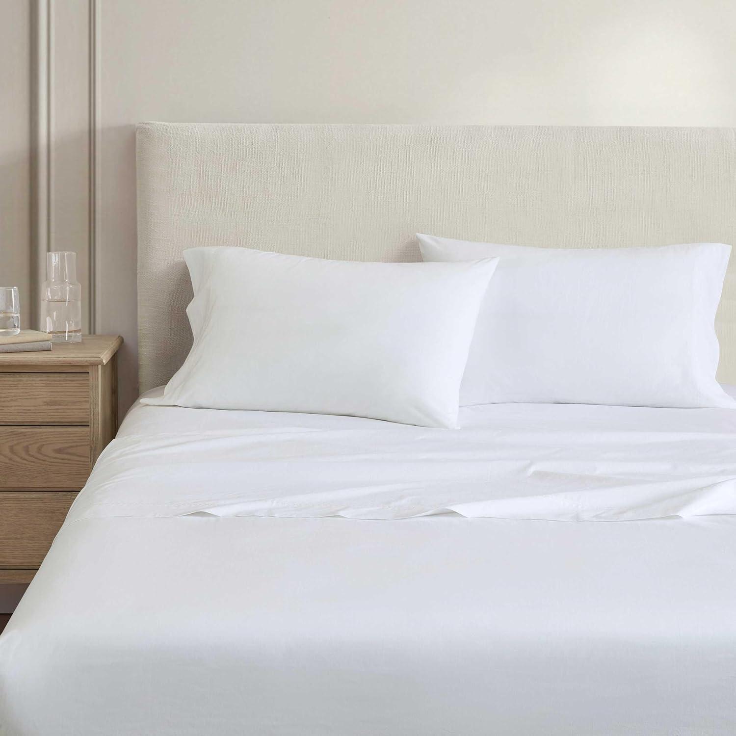 imageMartha Stewart Queen Size Sheets Set Crisp amp Tailored Cooling Sheets wa Naturally Smooth Cotton Percale Lightweight Feel Matching Pillowcases amp Fitted Sheet Skylands Solid WhiteLilly Pond Leaf Pink