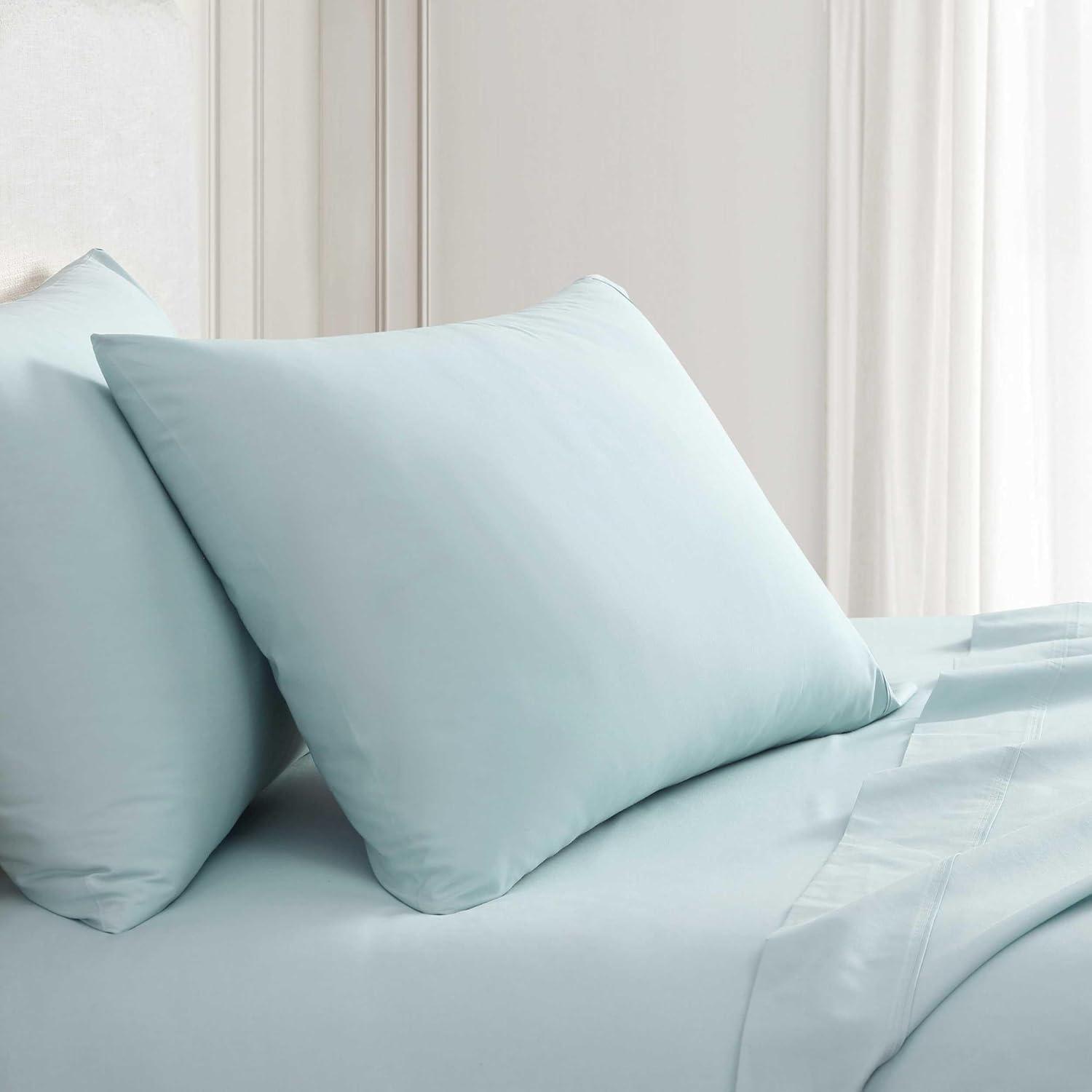 imageMartha Stewart Queen Size Sheets Set Crisp amp Tailored Cooling Sheets wa Naturally Smooth Cotton Percale Lightweight Feel Matching Pillowcases amp Fitted Sheet Skylands Solid WhiteSkylands Solid Blue