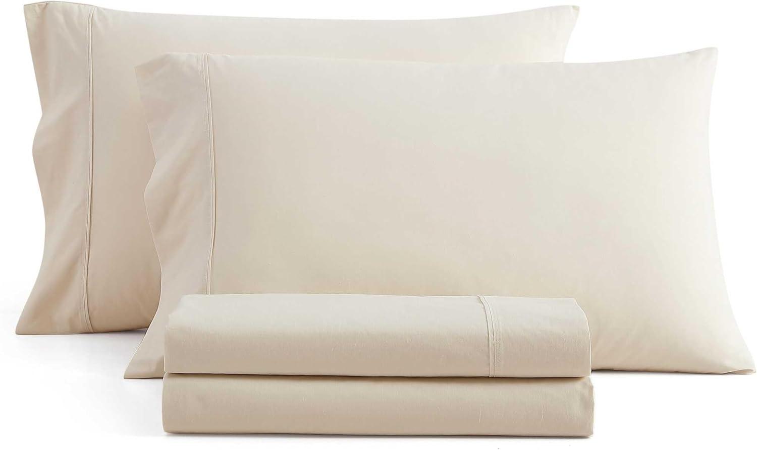 imageMartha Stewart Queen Size Sheets Set Crisp amp Tailored Cooling Sheets wa Naturally Smooth Cotton Percale Lightweight Feel Matching Pillowcases amp Fitted Sheet Skylands Solid WhiteSkylands Solid Beige