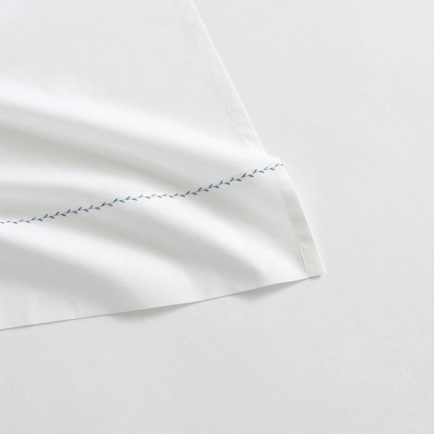 imageMartha Stewart Queen Size Sheets Set Crisp amp Tailored Cooling Sheets wa Naturally Smooth Cotton Percale Lightweight Feel Matching Pillowcases amp Fitted Sheet Skylands Solid WhiteLilly Pond Leaf Blue