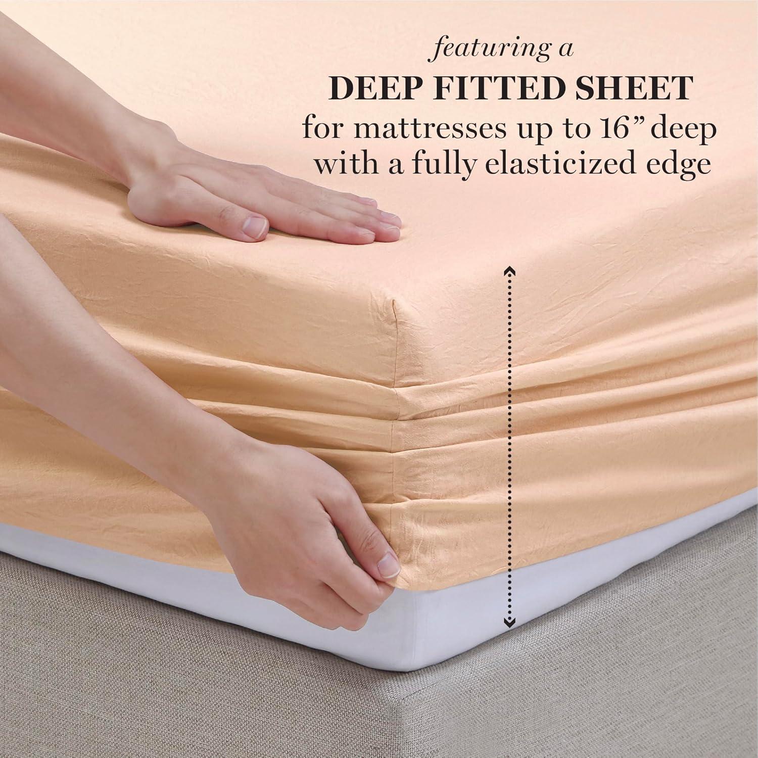 imageMartha Stewart Queen Size Sheets Set Crisp amp Tailored Cooling Sheets wa Naturally Smooth Cotton Percale Lightweight Feel Matching Pillowcases amp Fitted Sheet Skylands Solid WhitePeachy Keen