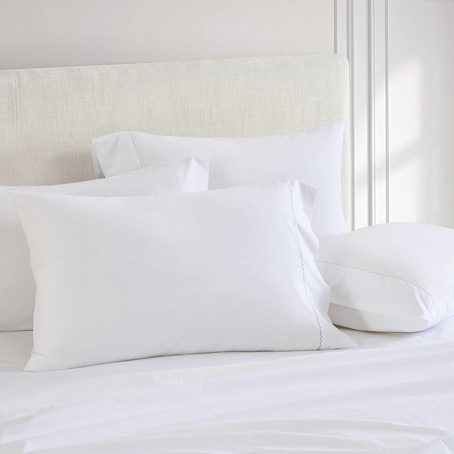 imageMartha Stewart Queen Size Sheets Set Crisp amp Tailored Cooling Sheets wa Naturally Smooth Cotton Percale Lightweight Feel Matching Pillowcases amp Fitted Sheet Skylands Solid WhiteLilly Pond Leaf Green