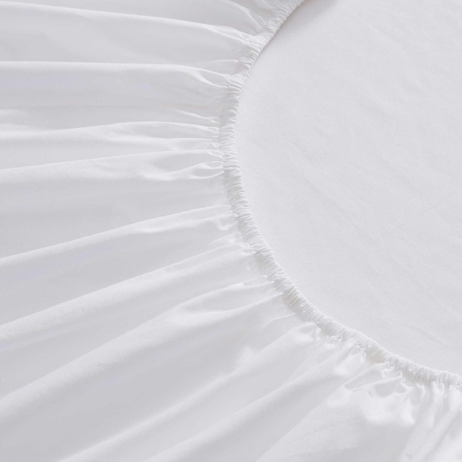imageMartha Stewart Queen Size Sheets Set Crisp amp Tailored Cooling Sheets wa Naturally Smooth Cotton Percale Lightweight Feel Matching Pillowcases amp Fitted Sheet Skylands Solid WhiteSkylands Solid White
