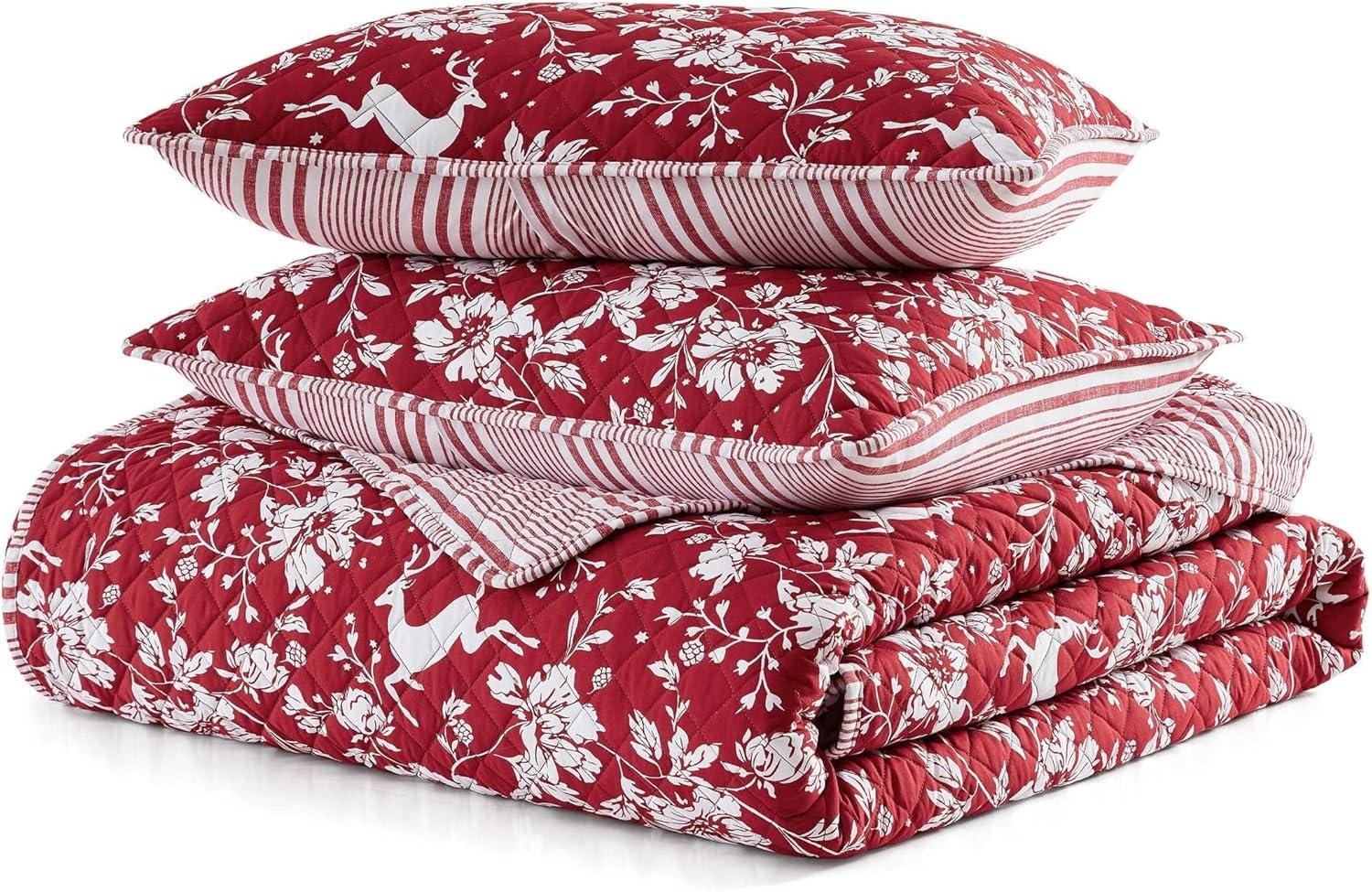 imageMartha Stewart Twin Quilt Set Classic Quilted Bedding Lightweight Incredibly Soft amp Wrinkle Resistant Quilt with Matching Pillowcases 2 Piece Bed Set Dancing Deer RedDancing Deer Red