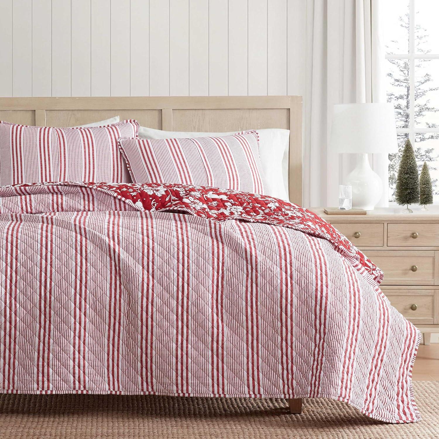 imageMartha Stewart Twin Quilt Set Classic Quilted Bedding Lightweight Incredibly Soft amp Wrinkle Resistant Quilt with Matching Pillowcases 2 Piece Bed Set Dancing Deer RedDancing Deer Red