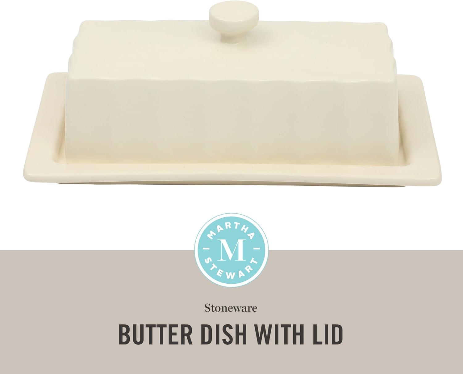 imageMartha Stewart Broadbrook Stoneware Butter Dish with Lid Rectangular Covered Butter Keeper 81 x 44 x 3 Inches Classic Cream Glaze Dishwasher Safe Ceramic Storage for Counter or Table