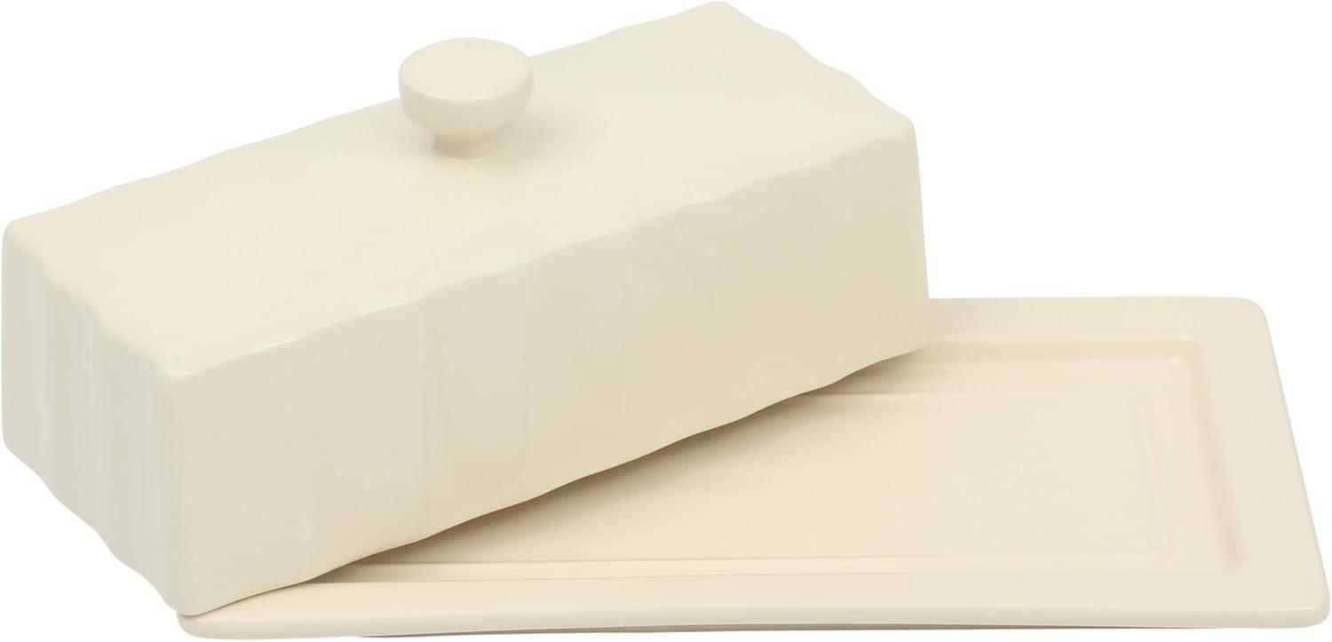 imageMartha Stewart Broadbrook Stoneware Butter Dish with Lid Rectangular Covered Butter Keeper 81 x 44 x 3 Inches Classic Cream Glaze Dishwasher Safe Ceramic Storage for Counter or Table