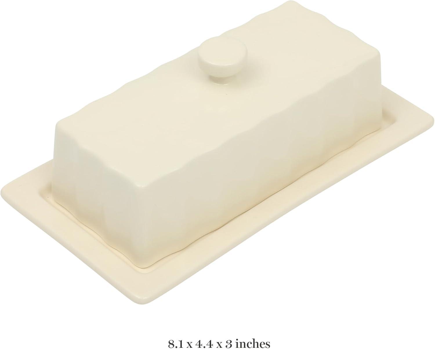 imageMartha Stewart Broadbrook Stoneware Butter Dish with Lid Rectangular Covered Butter Keeper 81 x 44 x 3 Inches Classic Cream Glaze Dishwasher Safe Ceramic Storage for Counter or Table