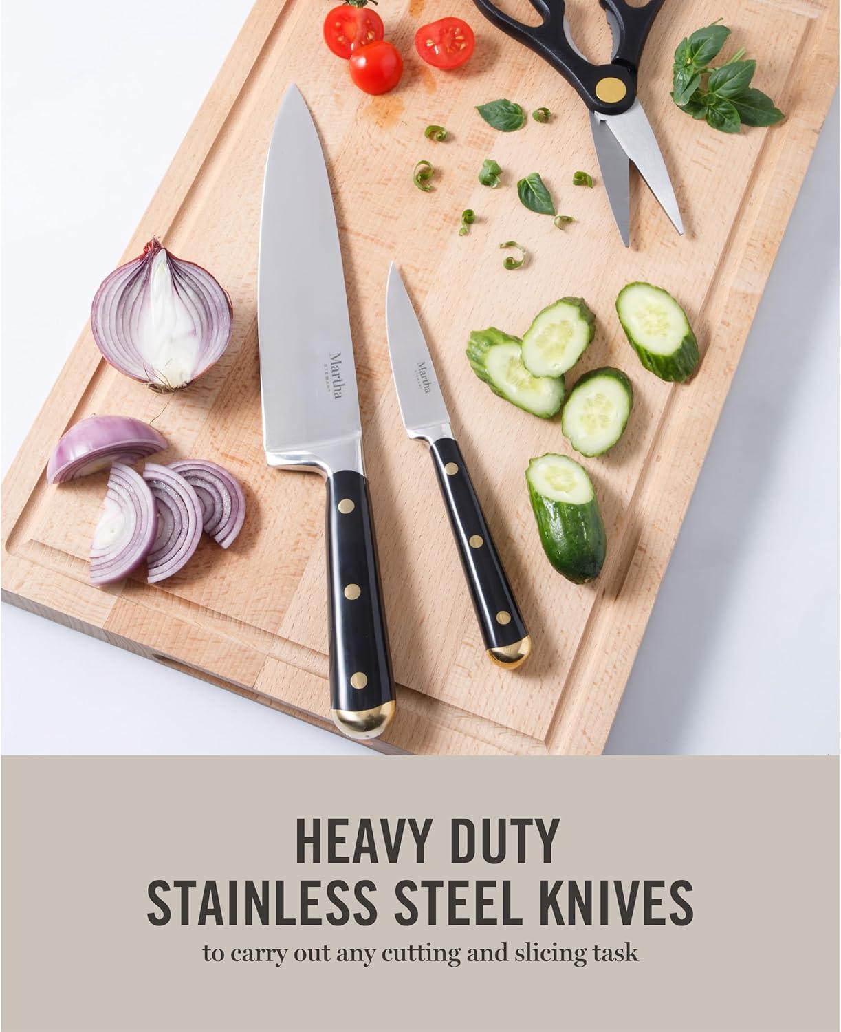 imageMartha Stewart Carverton 6 Cleaver Knife High Carbon Stainless Steel Kitchen Knives wBlack Triple Riveted HandleBlack W Gold Knife Block