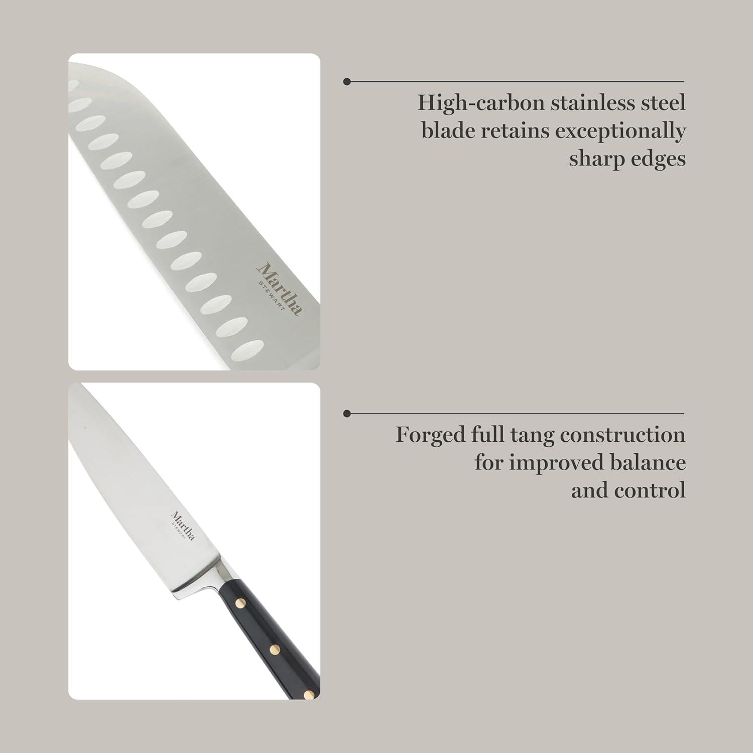 imageMartha Stewart Carverton 6 Cleaver Knife High Carbon Stainless Steel Kitchen Knives wBlack Triple Riveted HandleBlack W Gold Knife Block