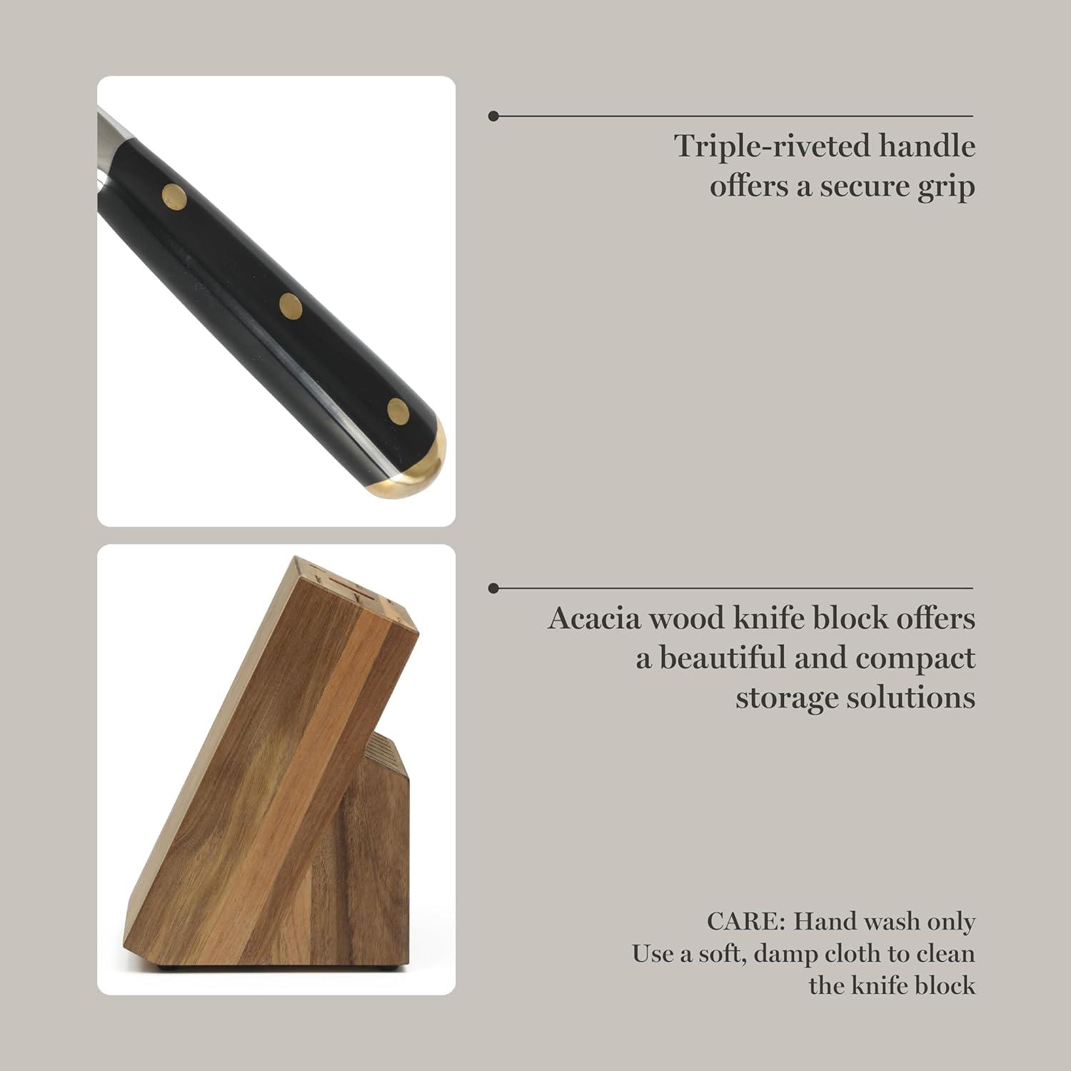 imageMartha Stewart Carverton 6 Cleaver Knife High Carbon Stainless Steel Kitchen Knives wBlack Triple Riveted HandleBlack W Gold Knife Block