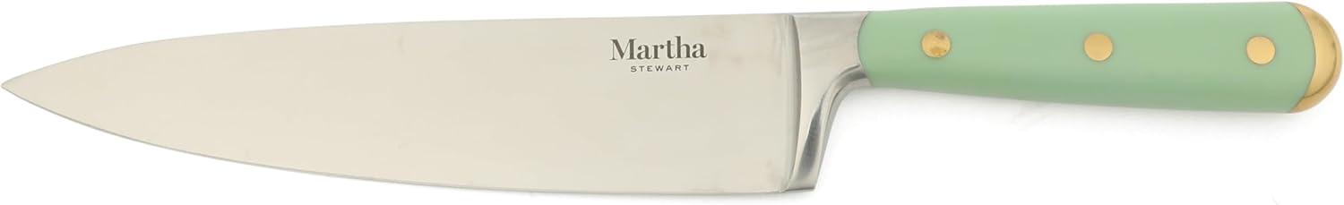 imageMartha Stewart Carverton 6 Cleaver Knife High Carbon Stainless Steel Kitchen Knives wBlack Triple Riveted HandleSage Green W Gold Knife Block