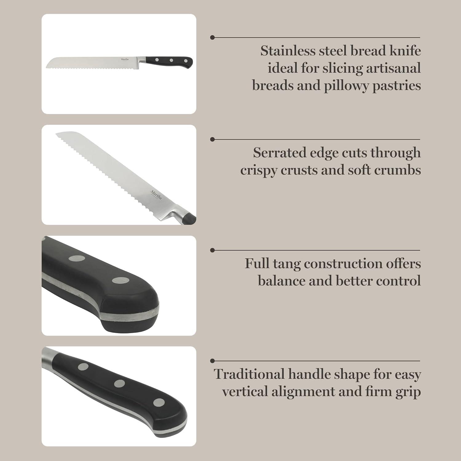 imageMartha Stewart Carverton 6 Cleaver Knife High Carbon Stainless Steel Kitchen Knives wBlack Triple Riveted HandleStainless Steel Black Bread Knife