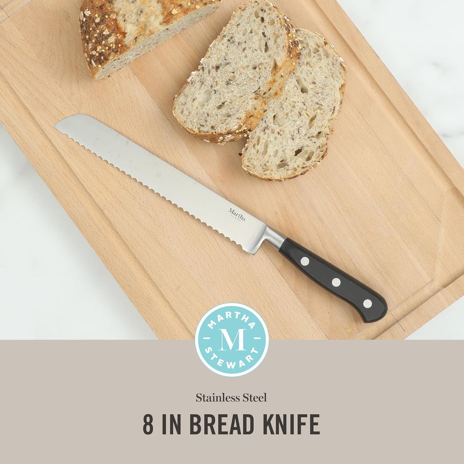 imageMartha Stewart Carverton 6 Cleaver Knife High Carbon Stainless Steel Kitchen Knives wBlack Triple Riveted HandleStainless Steel Black Bread Knife