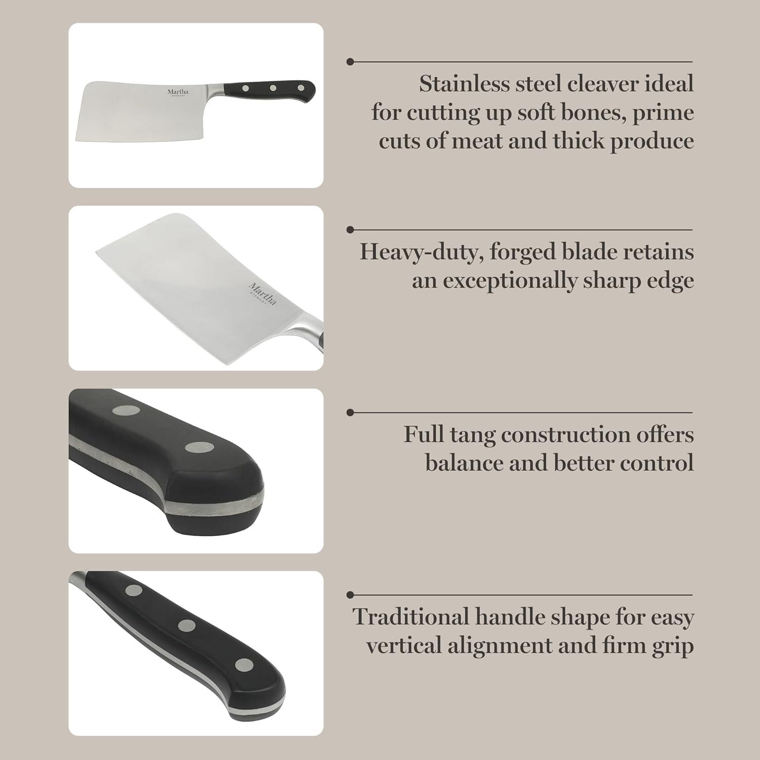 imageMartha Stewart Carverton 6 Cleaver Knife High Carbon Stainless Steel Kitchen Knives wBlack Triple Riveted HandleStainless Steel Black Cleaver