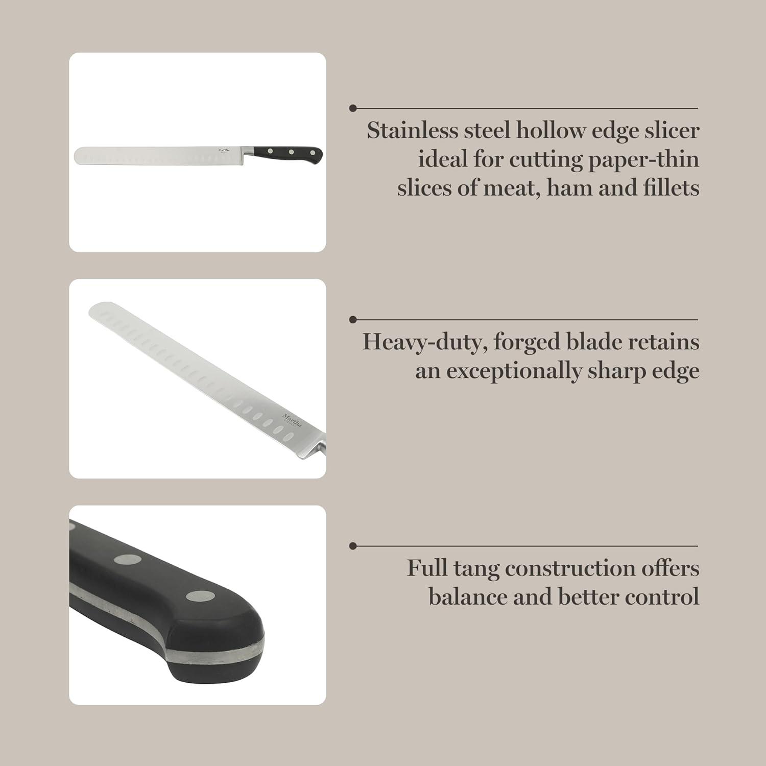 imageMartha Stewart Carverton 6 Cleaver Knife High Carbon Stainless Steel Kitchen Knives wBlack Triple Riveted HandleStainless Steel Black Hollow Edge Slicer