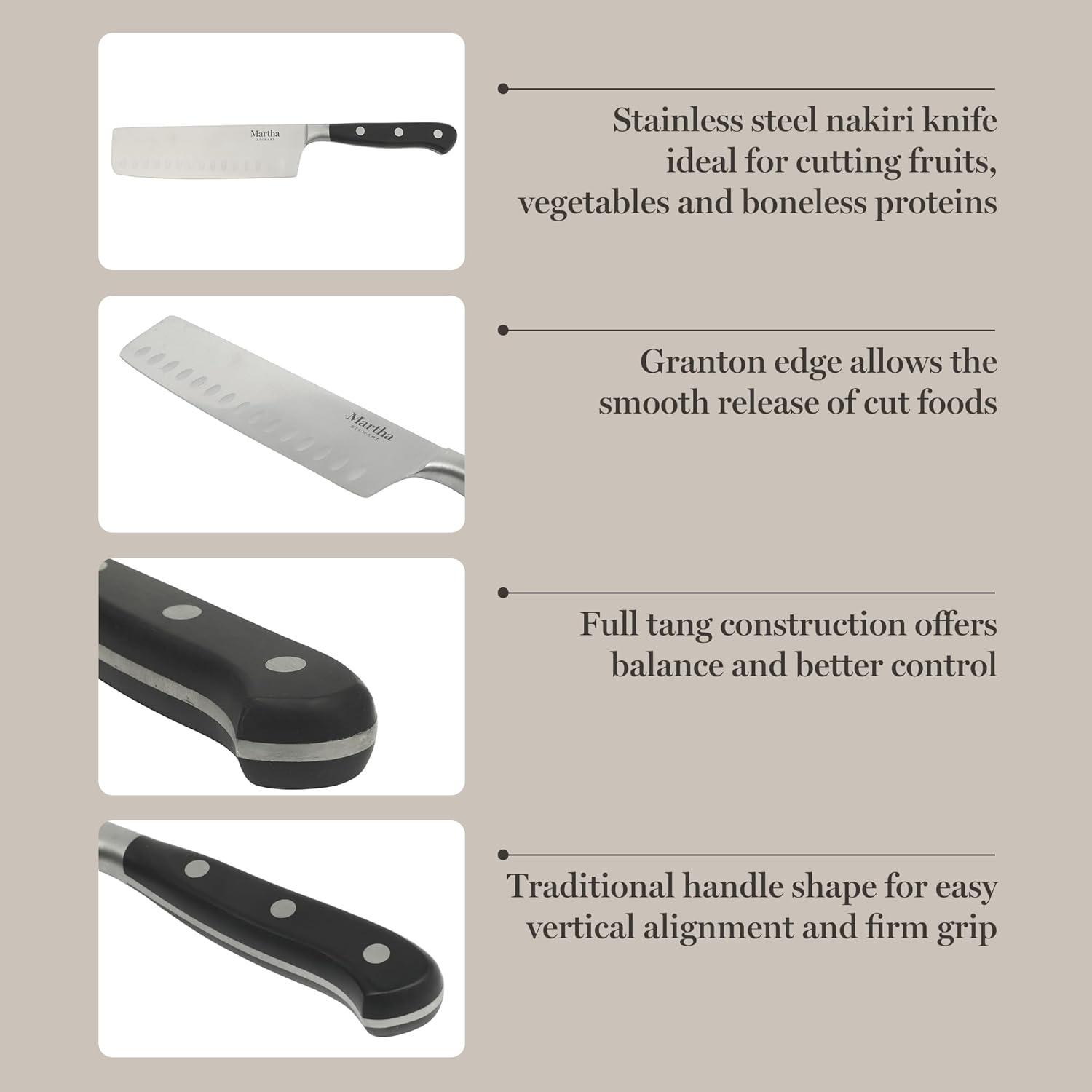 imageMartha Stewart Carverton 6 Cleaver Knife High Carbon Stainless Steel Kitchen Knives wBlack Triple Riveted HandleStainless Steel Black Nakiri