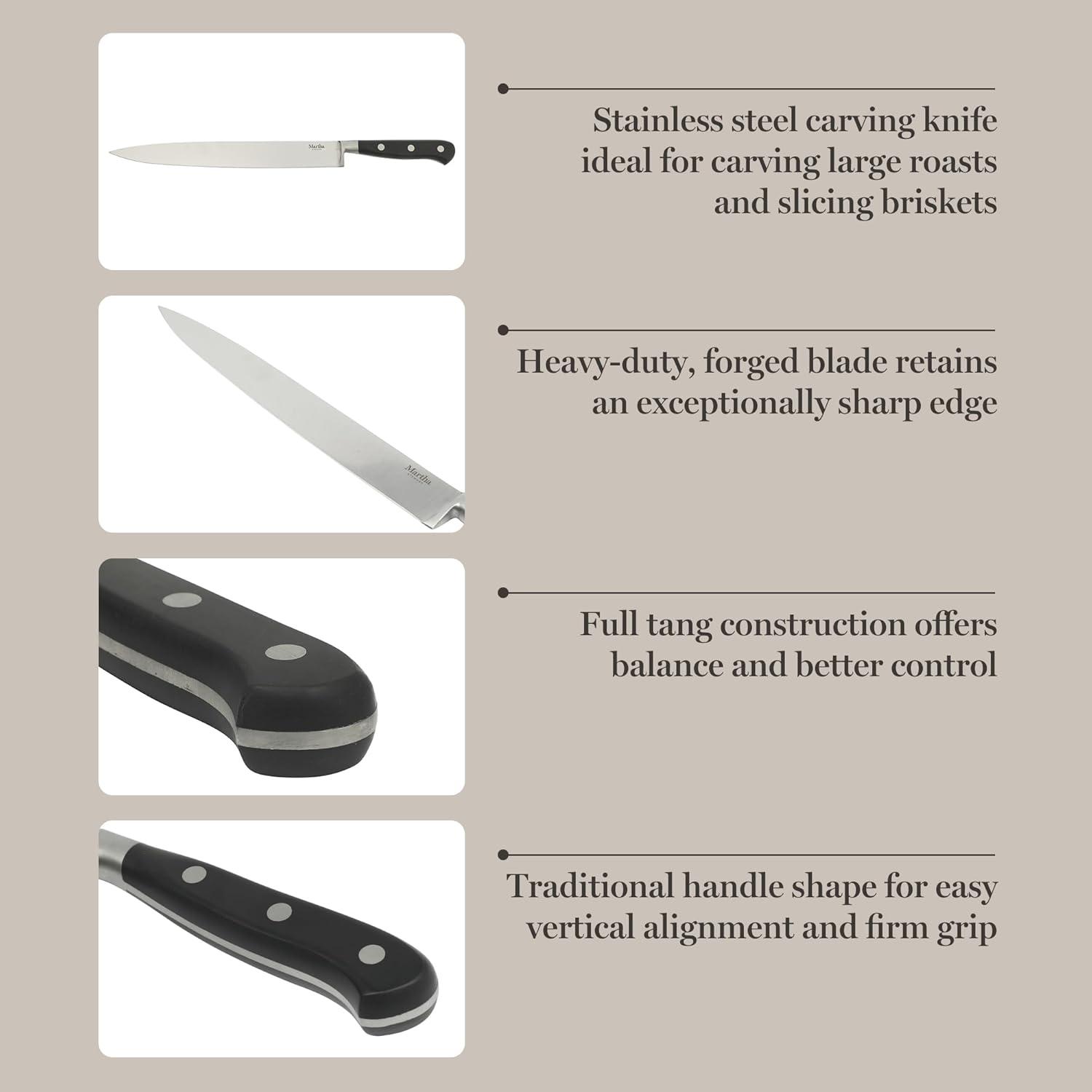 imageMartha Stewart Carverton 6 Cleaver Knife High Carbon Stainless Steel Kitchen Knives wBlack Triple Riveted HandleStainless Steel Black Slicer