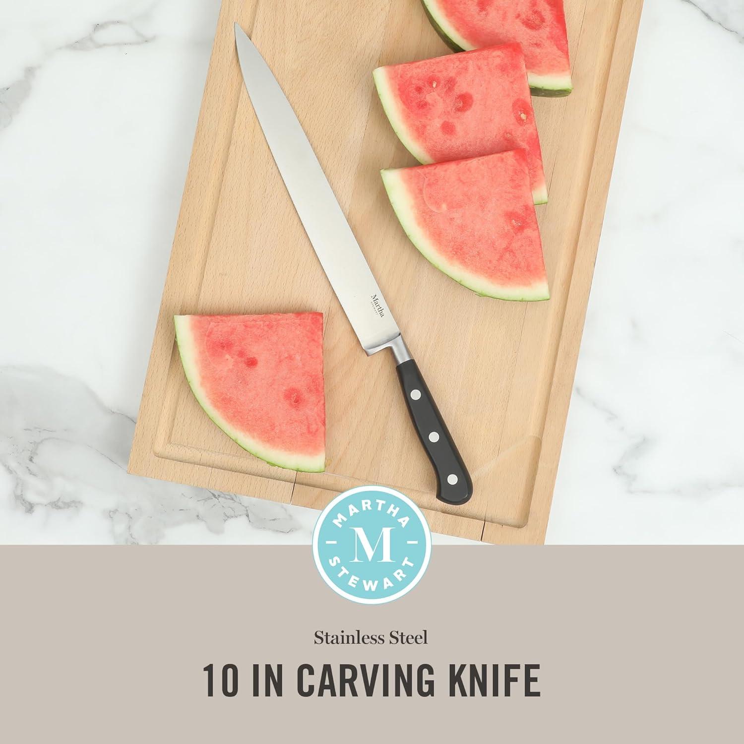 imageMartha Stewart Carverton 6 Cleaver Knife High Carbon Stainless Steel Kitchen Knives wBlack Triple Riveted HandleStainless Steel Black Slicer