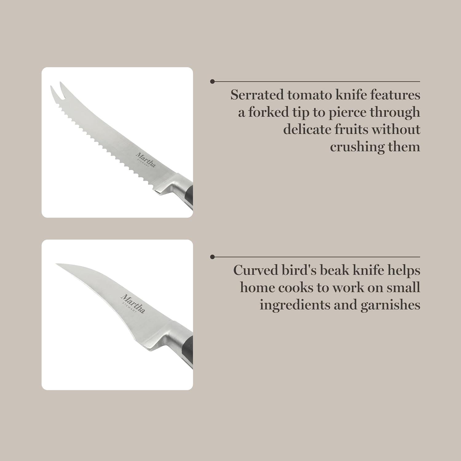 imageMartha Stewart Carverton 6 Cleaver Knife High Carbon Stainless Steel Kitchen Knives wBlack Triple Riveted HandleStainless Steel Black Tomato Birds Beak