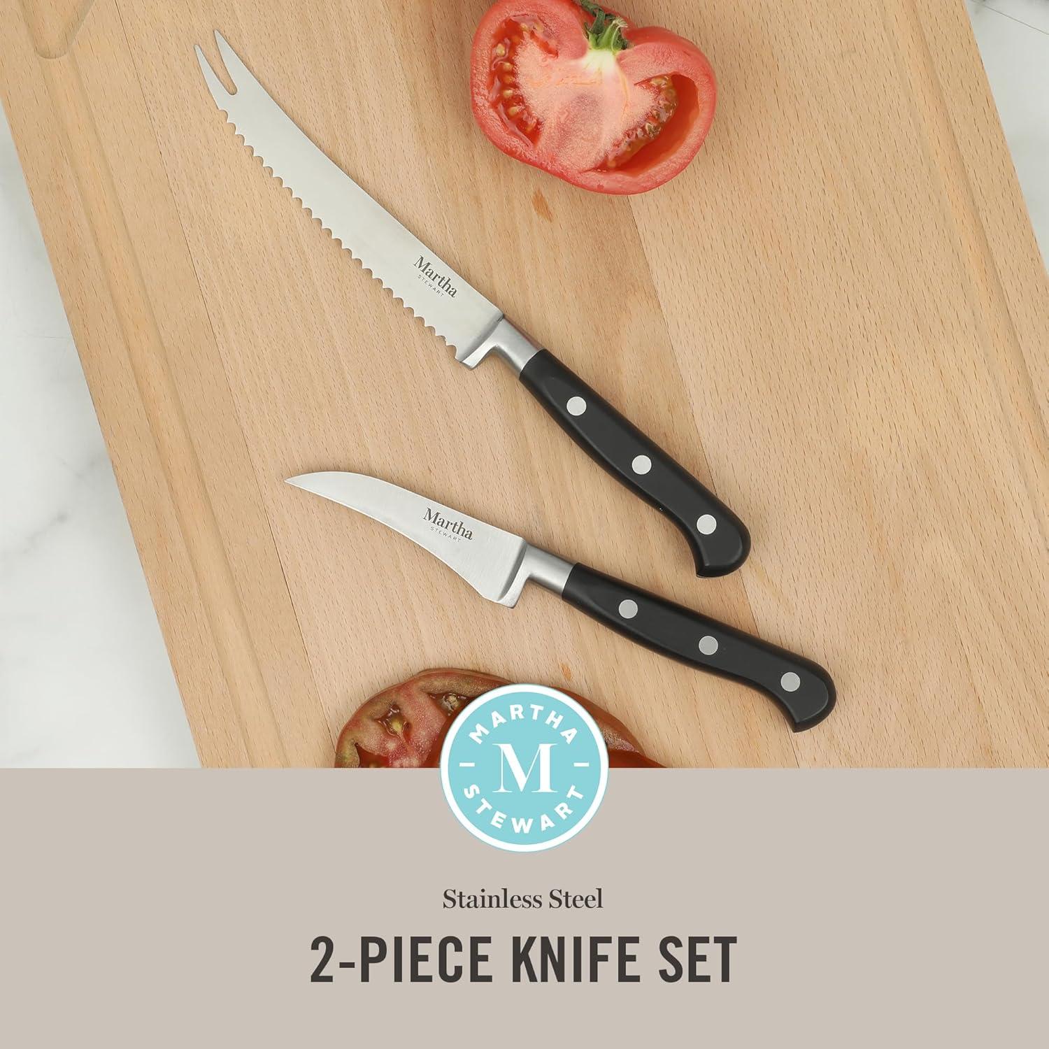 imageMartha Stewart Carverton 6 Cleaver Knife High Carbon Stainless Steel Kitchen Knives wBlack Triple Riveted HandleStainless Steel Black Tomato Birds Beak