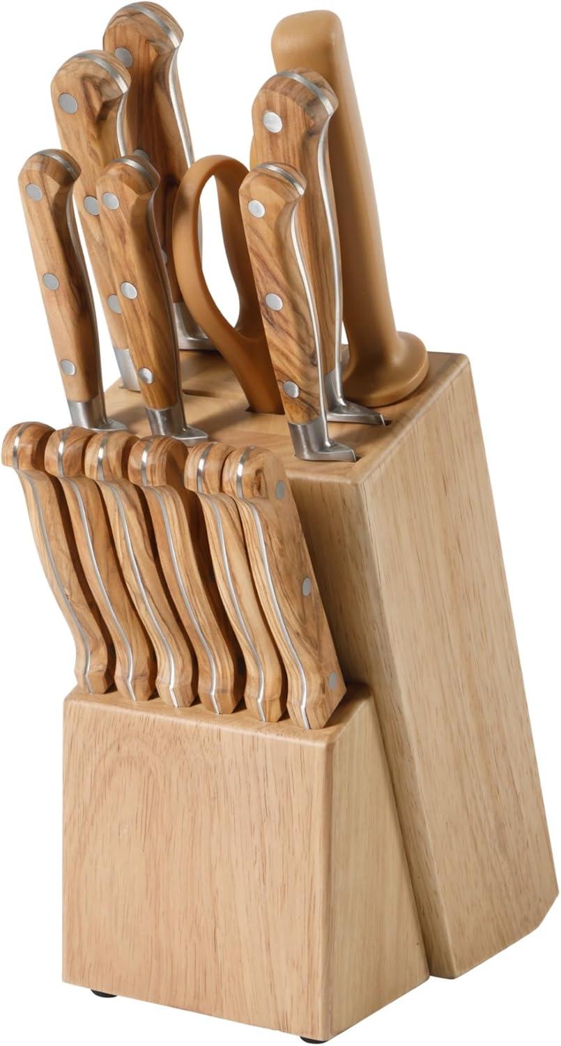 imageMartha Stewart Carverton 8 Chef Knife High Carbon Stainless Steel Kitchen Knives wBlack Triple Riveted HandleOlive Wood