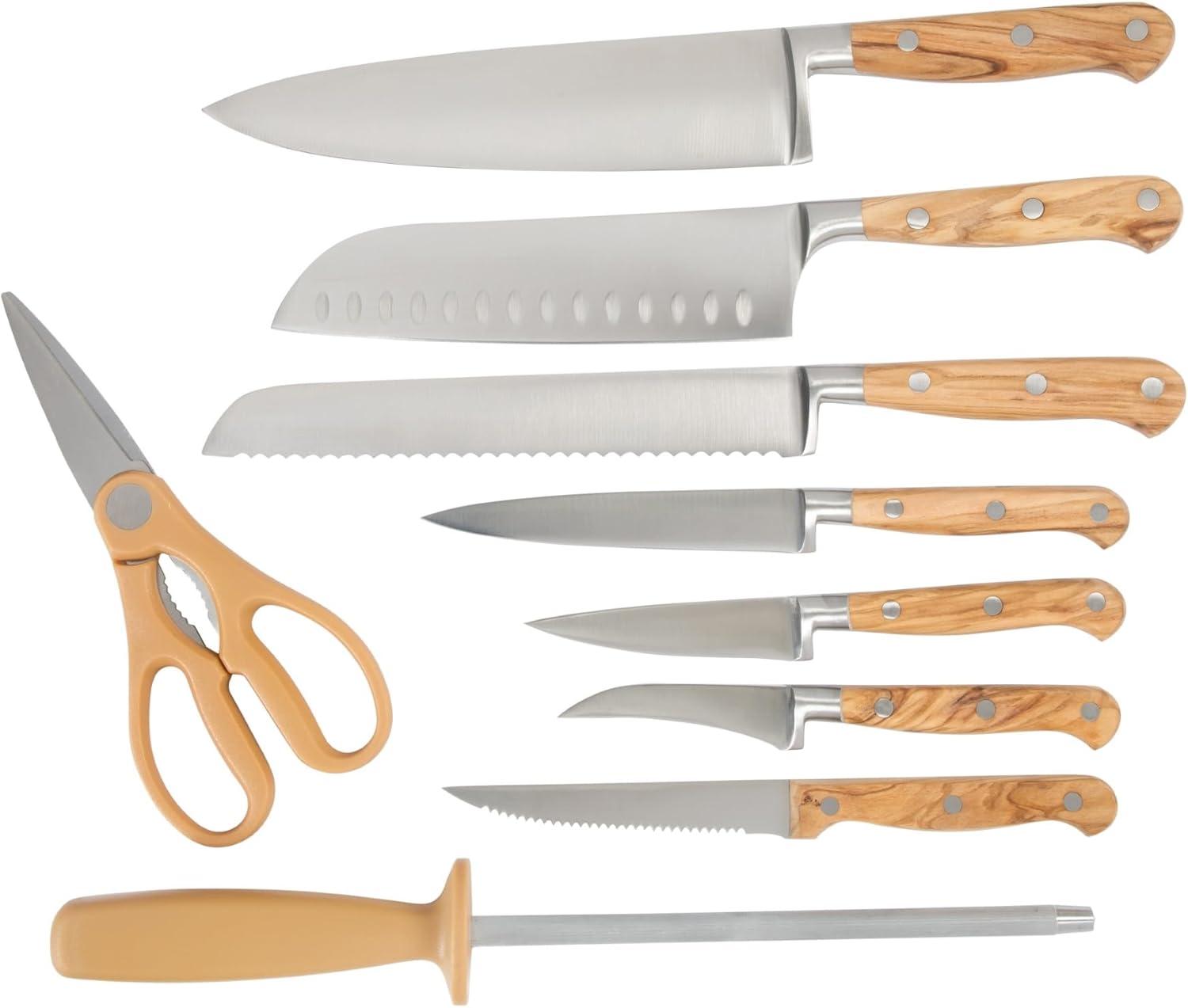 imageMartha Stewart Carverton 8 Chef Knife High Carbon Stainless Steel Kitchen Knives wBlack Triple Riveted HandleOlive Wood