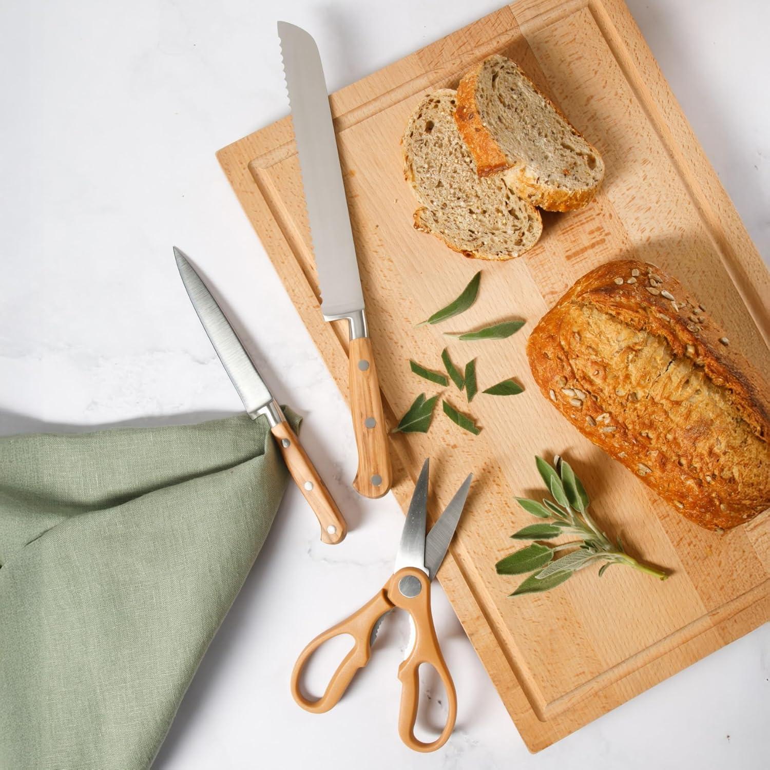 imageMartha Stewart Carverton 8 Chef Knife High Carbon Stainless Steel Kitchen Knives wBlack Triple Riveted HandleOlive Wood