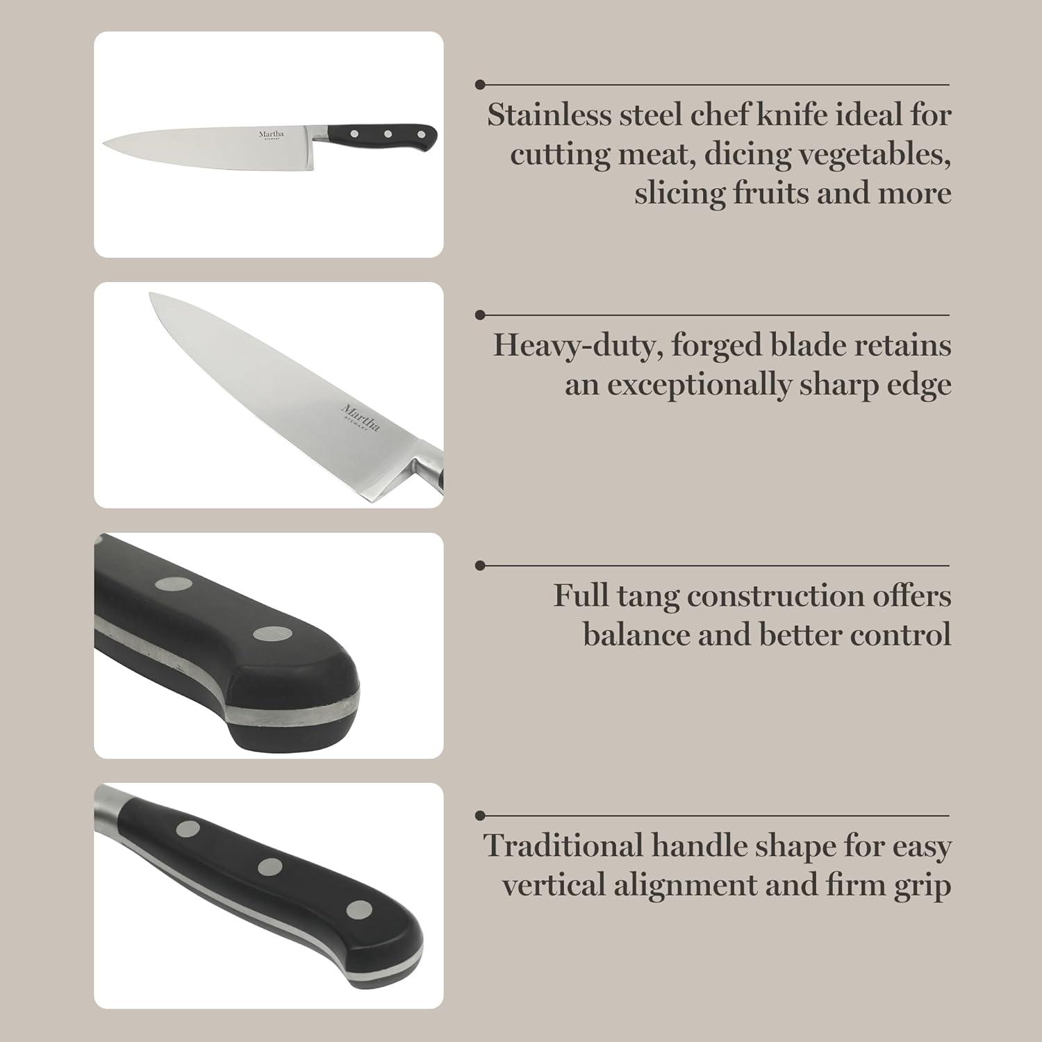 imageMartha Stewart Carverton 8 Chef Knife High Carbon Stainless Steel Kitchen Knives wBlack Triple Riveted HandleStainless Steel Blade Black Handle Chefs Knife