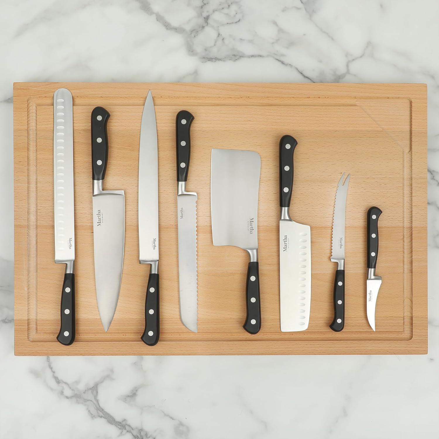 imageMartha Stewart Carverton 8 Chef Knife High Carbon Stainless Steel Kitchen Knives wBlack Triple Riveted HandleStainless Steel Blade Black Handle Chefs Knife