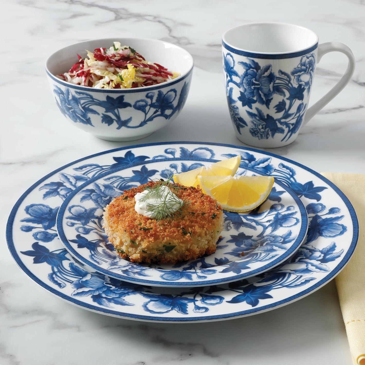 imageMartha Stewart Goodale 16Piece Vintage Blue Stoneware Dinnerware Set Durable ChipResistant Plates and Bowls Elegant Rustic Kitchen Tableware for 4