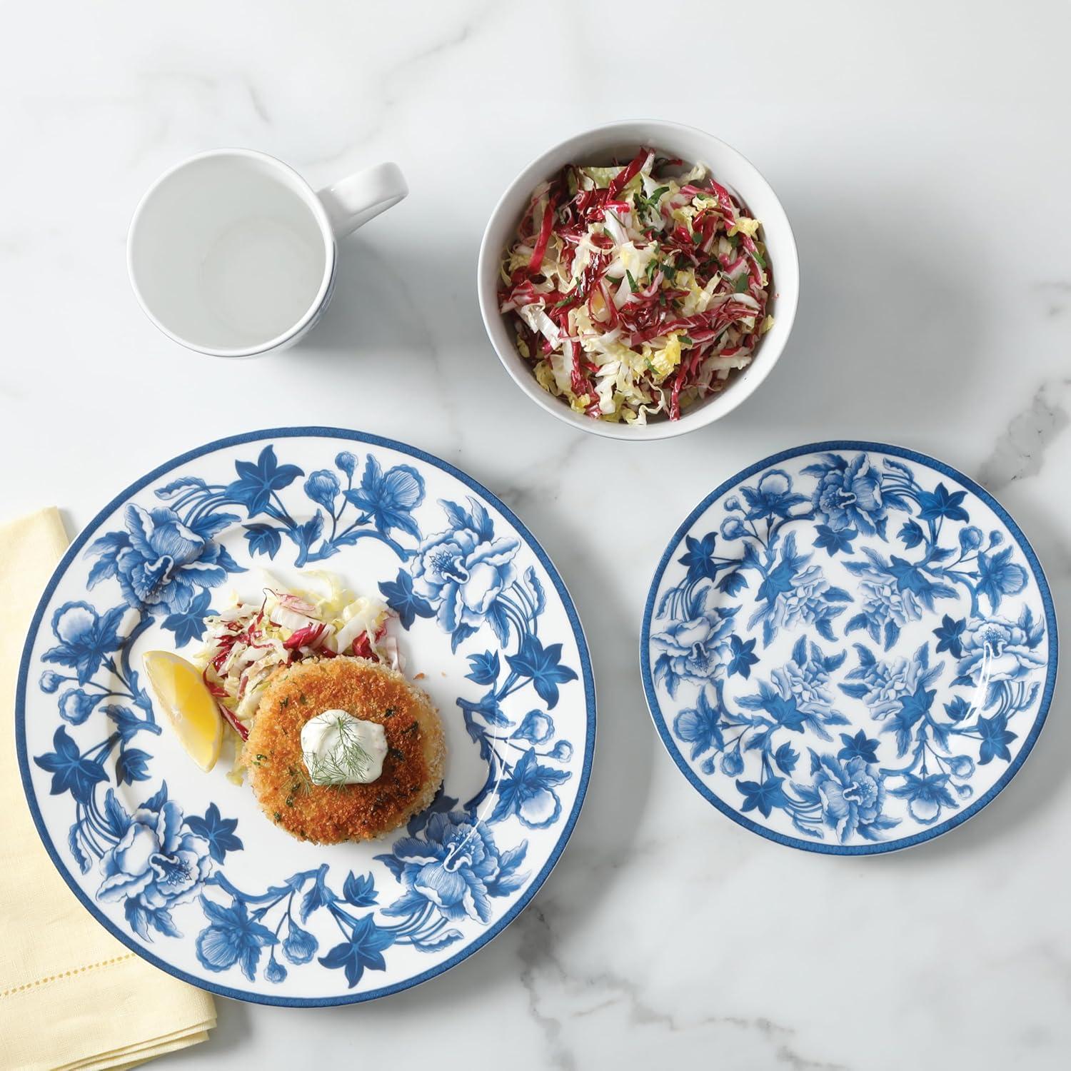 imageMartha Stewart Goodale 16Piece Vintage Blue Stoneware Dinnerware Set Durable ChipResistant Plates and Bowls Elegant Rustic Kitchen Tableware for 4