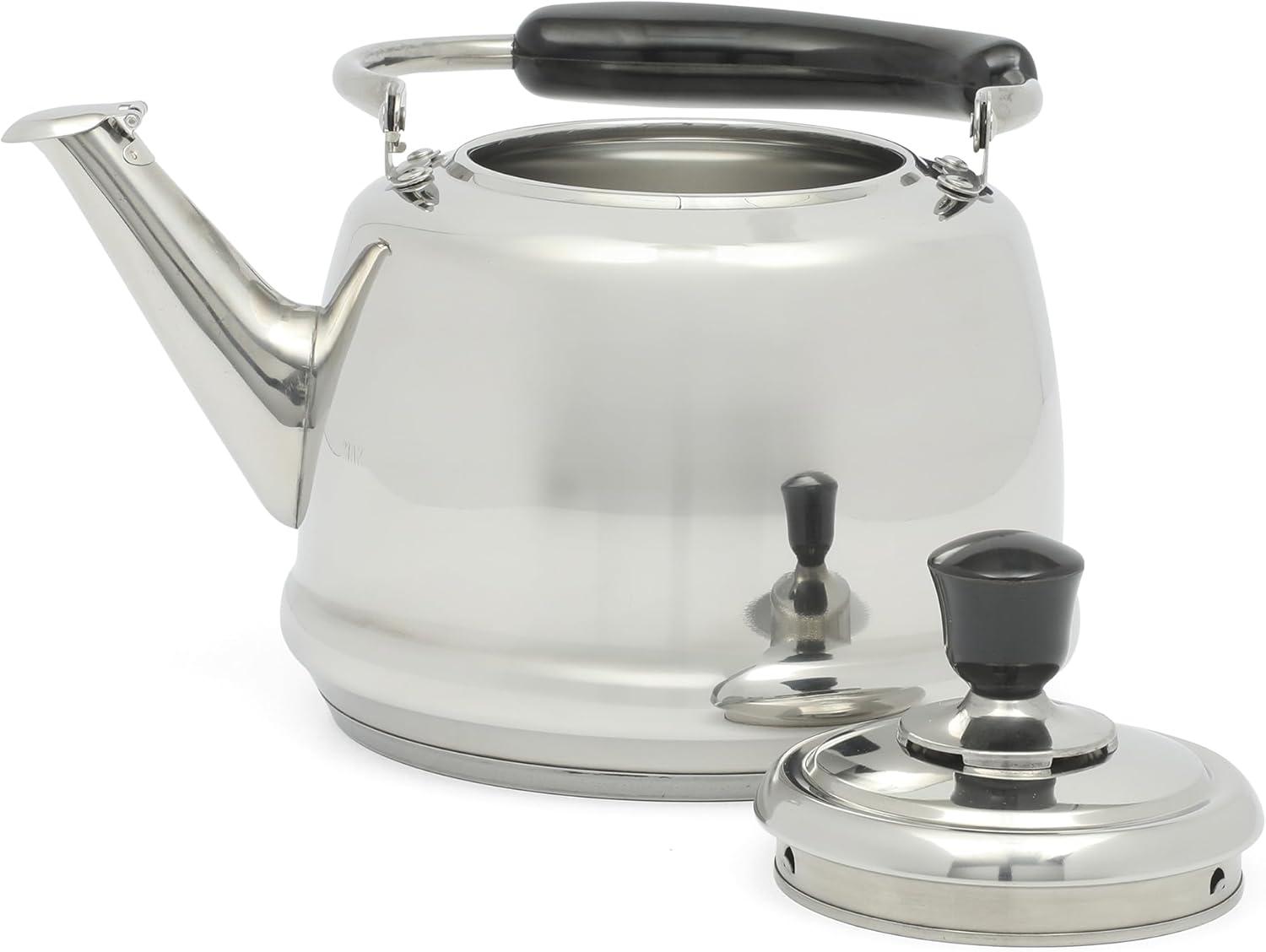 imageMartha Stewart Kingstree Large 2 Qt Stainless Steel Tea Kettle Heavy Gauge Durable Whistling Tea Kettle for Stove Top Easy Pour Classic DesignStainless Steel