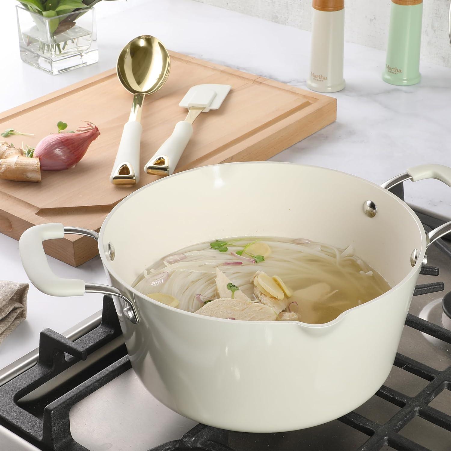 imageMartha Stewart Lockton 2Piece Kitchen Scraper and Spoon Set Stainless Steel and Nylon Cooking Utensils with Linen Handles and Gold Accents Durable HeatResistant Tools