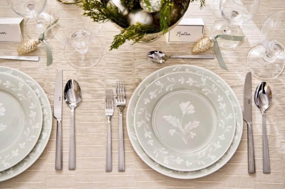 imageMartha Stewart Maiden Crown 12Piece Sky Blue Dinnerware Set New Bone China Ceramic Plates amp Bowls Floral Design Service for 4 Microwave amp Dishwasher SafeSage Green