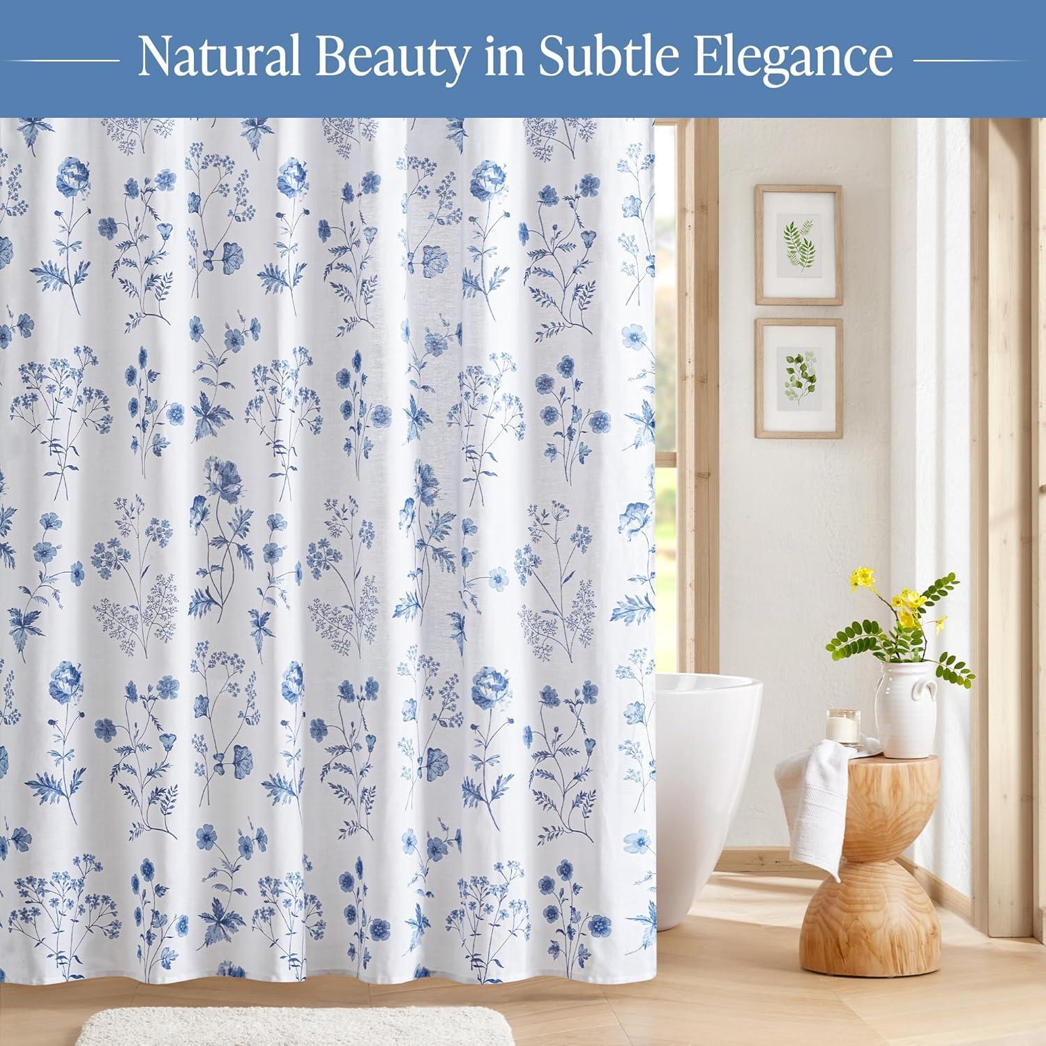 imageMartha Stewart Marthas Garden Shower Curtain Botanical Floral Print Cotton Shower Curtain for Bathroom Spa Quality Modern Shower Curtains Standard Size 72x84 BlueGarden Blue