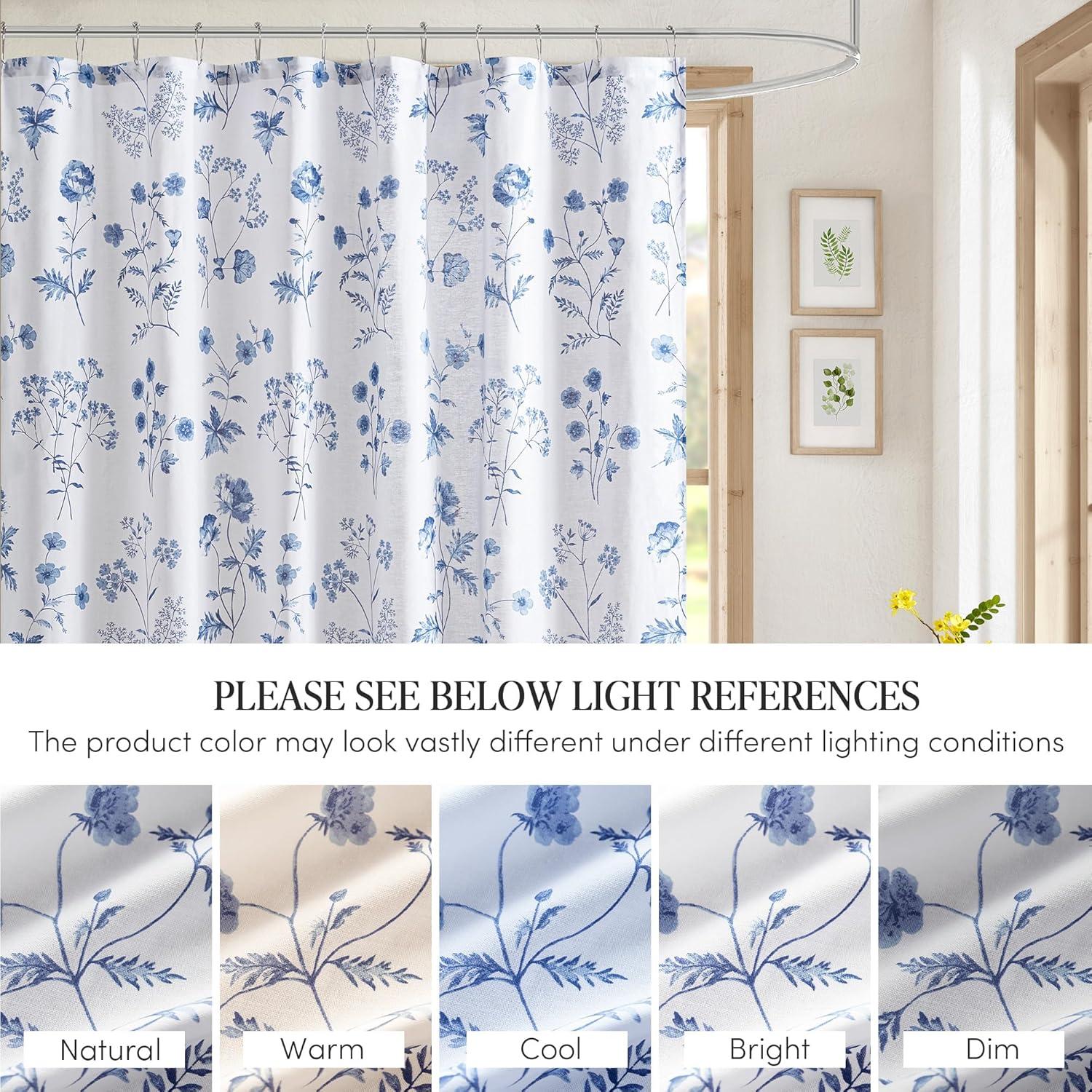 imageMartha Stewart Marthas Garden Shower Curtain Botanical Floral Print Cotton Shower Curtain for Bathroom Spa Quality Modern Shower Curtains Standard Size 72x84 BlueGarden Blue