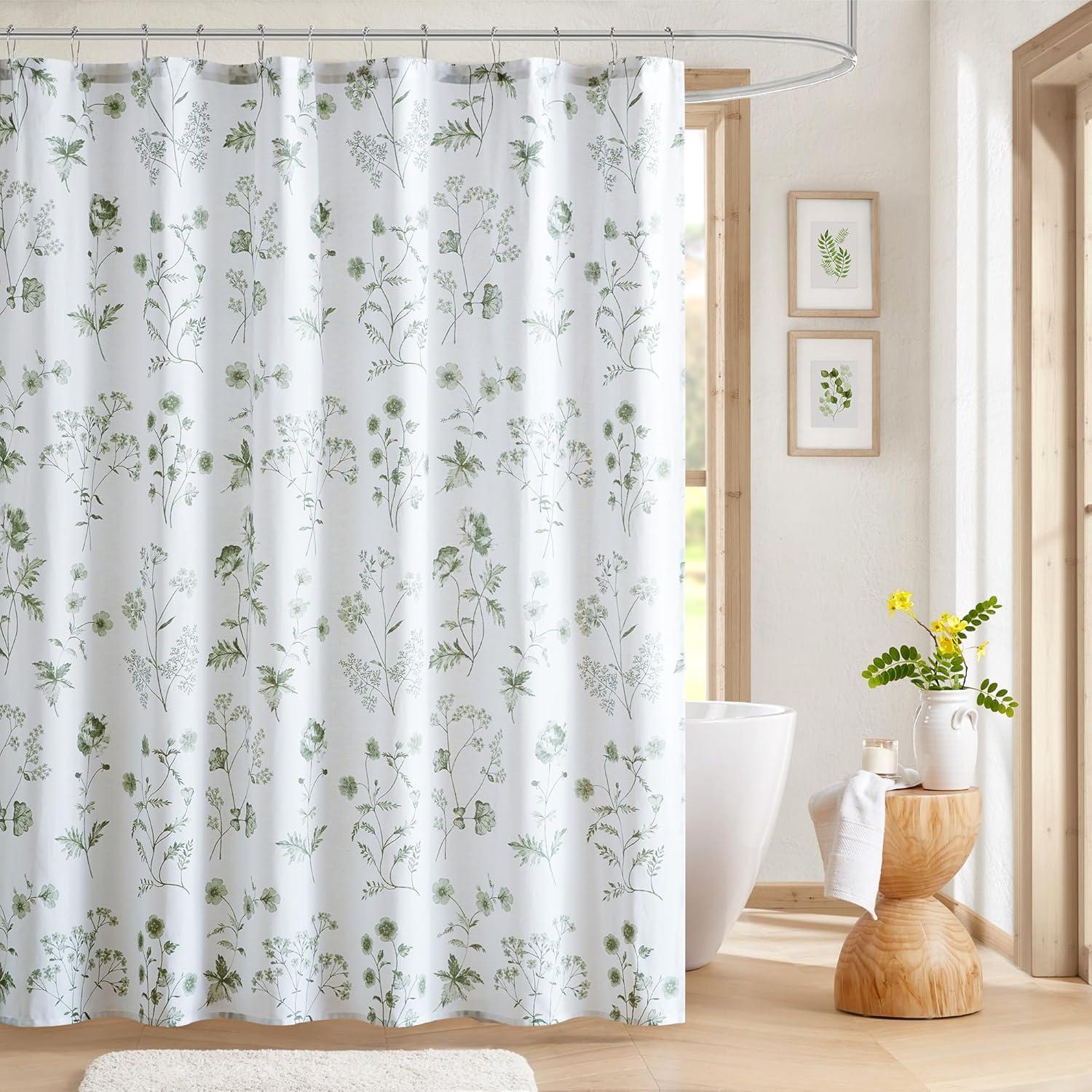 imageMartha Stewart Marthas Garden Shower Curtain Botanical Floral Print Cotton Shower Curtain for Bathroom Spa Quality Modern Shower Curtains Standard Size 72x84 BlueGarden Green