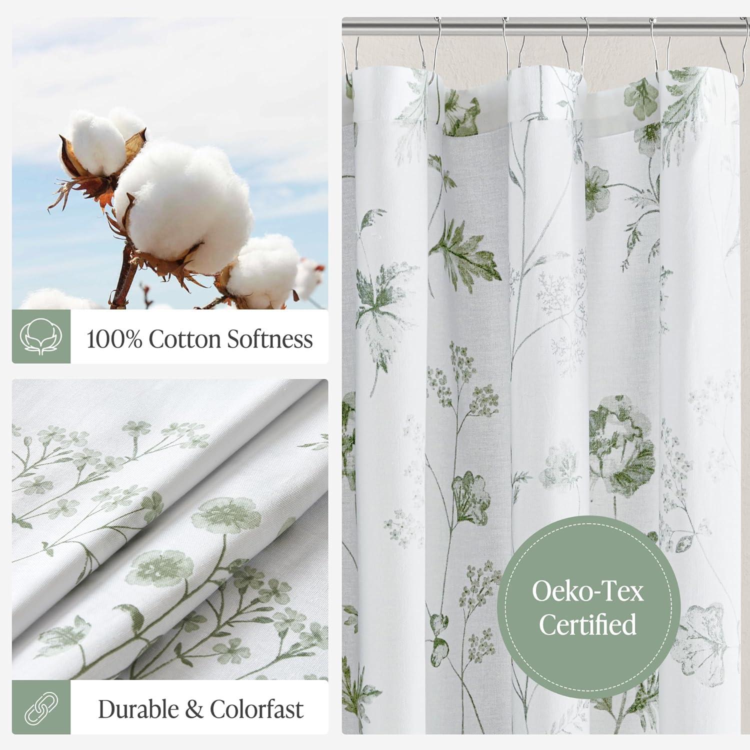 imageMartha Stewart Marthas Garden Shower Curtain Botanical Floral Print Cotton Shower Curtain for Bathroom Spa Quality Modern Shower Curtains Standard Size 72x84 BlueGarden Green