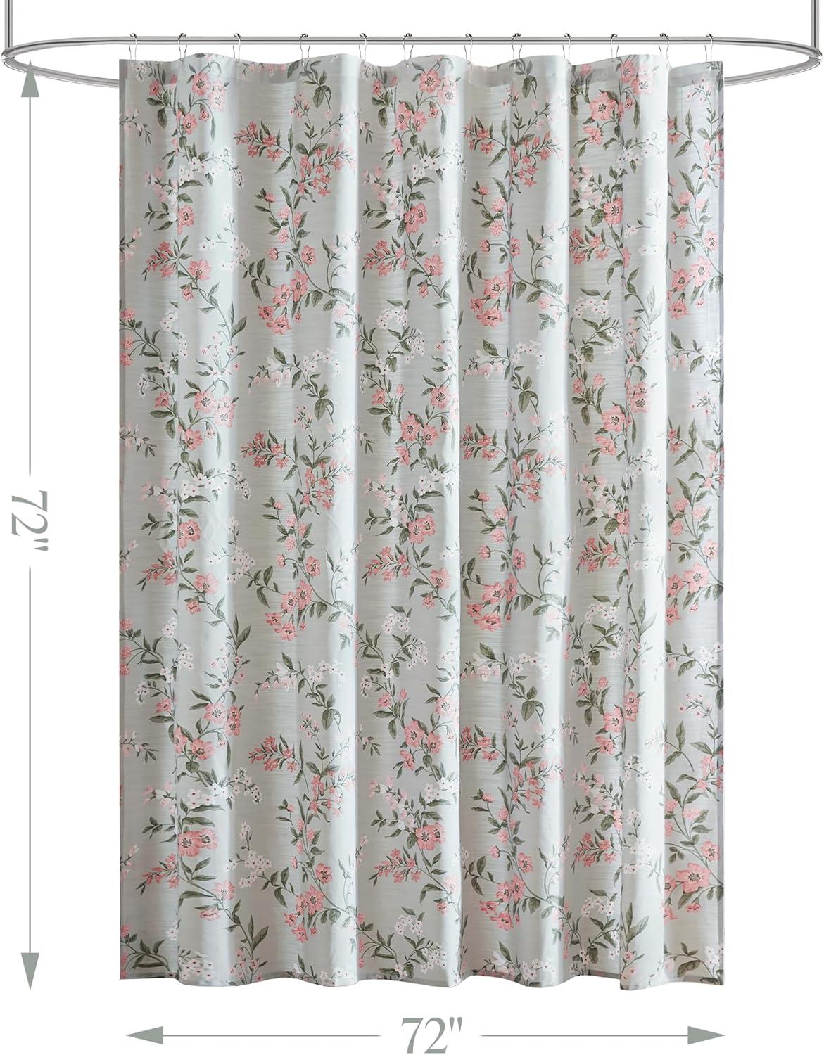 imageMartha Stewart Marthas Garden Shower Curtain Botanical Floral Print Cotton Shower Curtain for Bathroom Spa Quality Modern Shower Curtains Standard Size 72x84 BlueMeadow Green