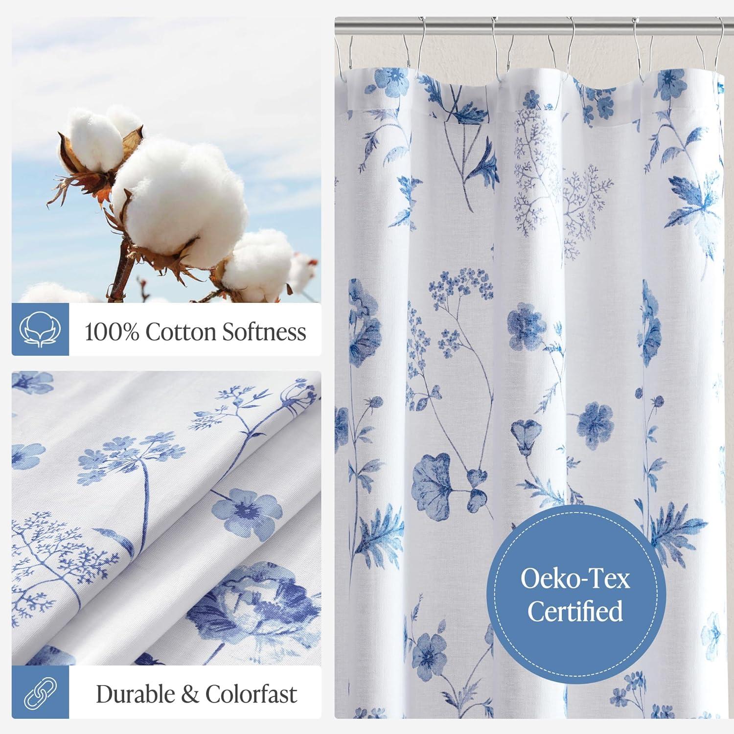 imageMartha Stewart Marthas Garden Shower Curtain Botanical Floral Print Cotton Shower Curtain for Bathroom Spa Quality Modern Shower Curtains Standard Size 72x84 BlueGarden Blue