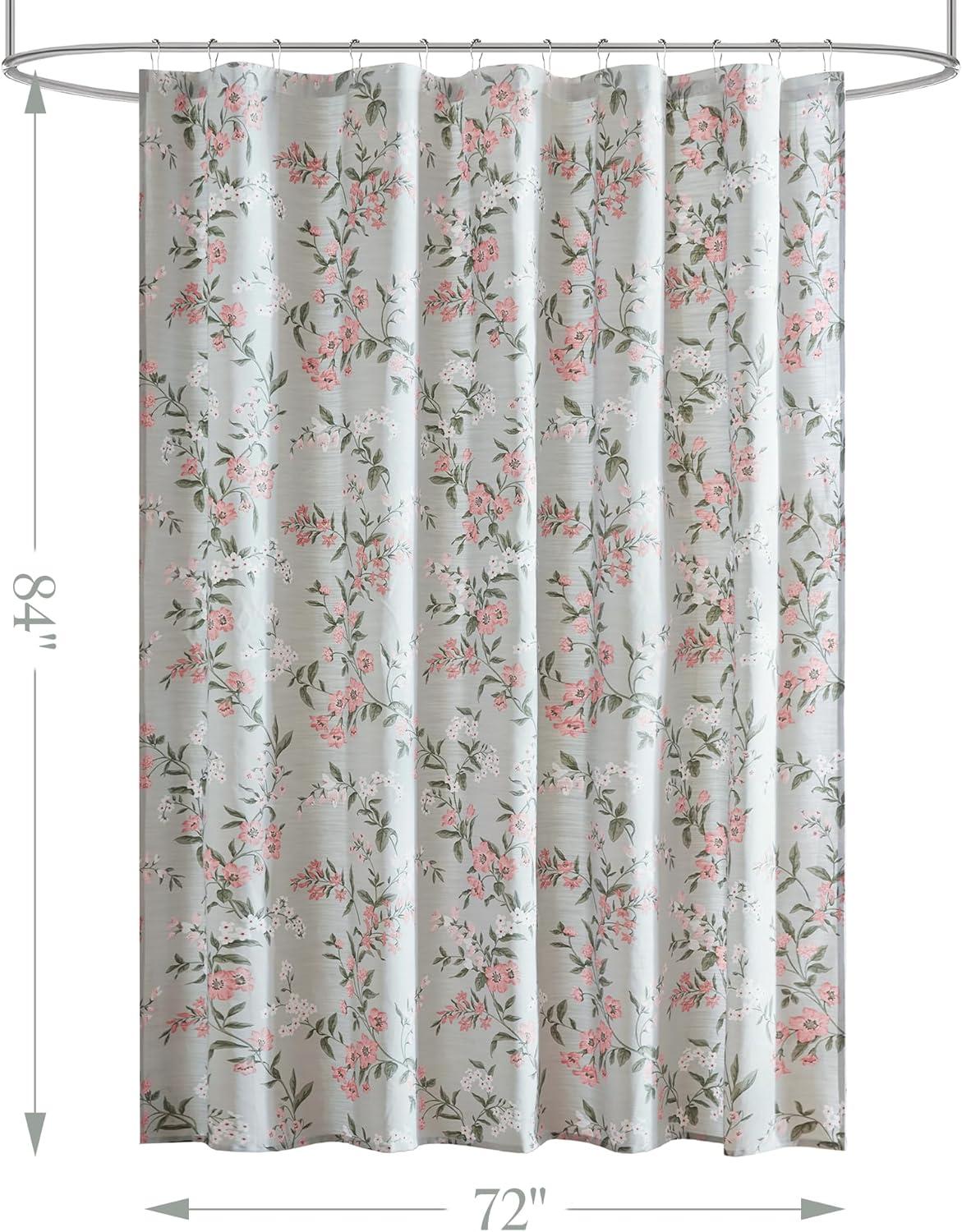 imageMartha Stewart Marthas Garden Shower Curtain Botanical Floral Print Cotton Shower Curtain for Bathroom Spa Quality Modern Shower Curtains Standard Size 72x84 BlueMeadow Green