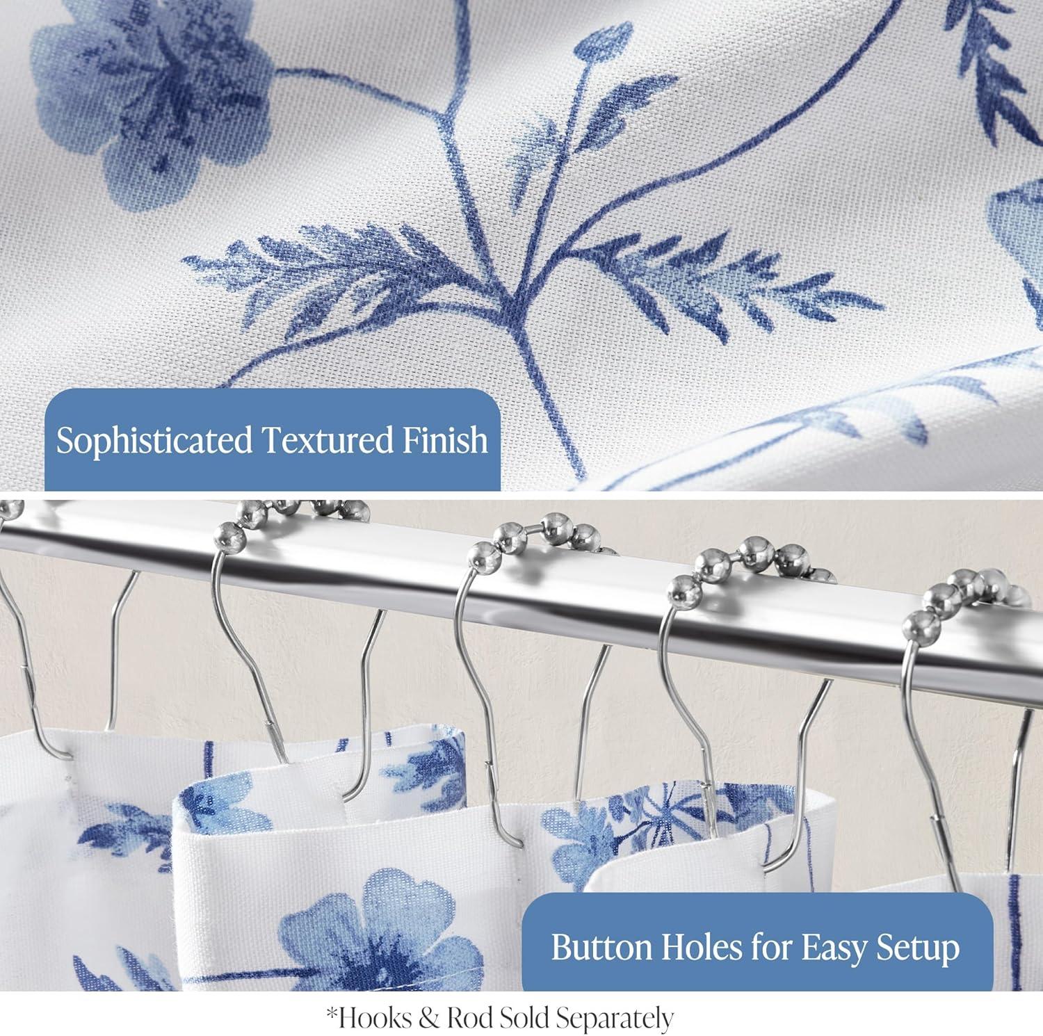 imageMartha Stewart Marthas Garden Shower Curtain Botanical Floral Print Cotton Shower Curtain for Bathroom Spa Quality Modern Shower Curtains Standard Size 72x84 BlueGarden Blue